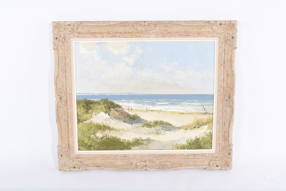 Erich Paulsen Late 20th Century Oil Painting of Beach Landscape
