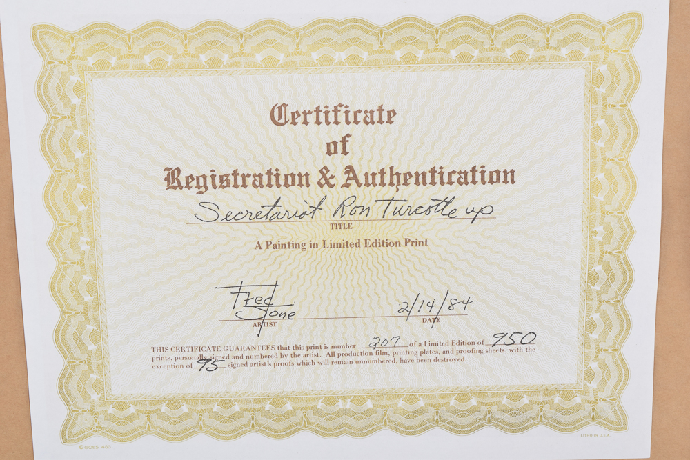 Fred Stone 1984 Limited Edition Offset Lithograph "Secretariat, Ron Turcotte Up"