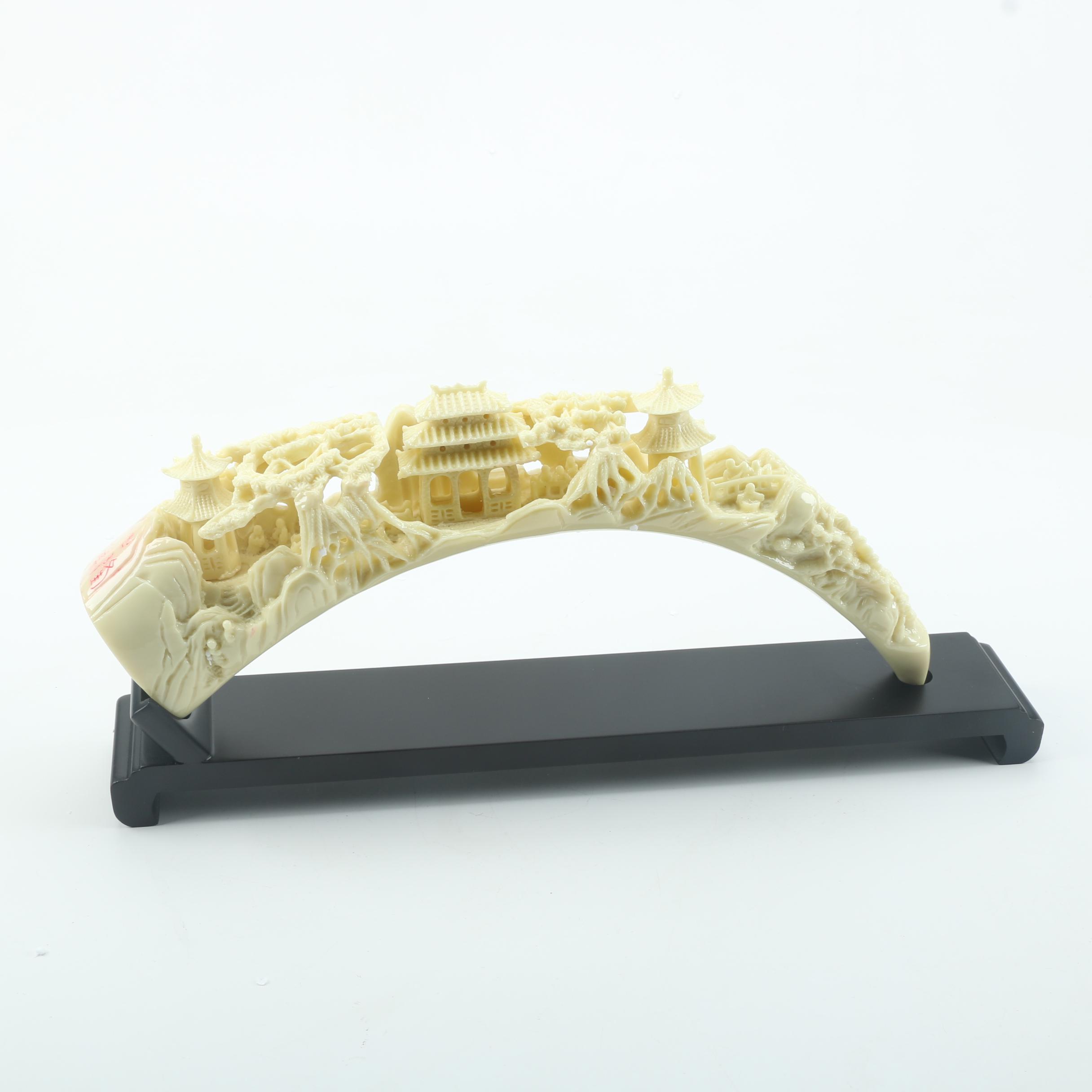 Carved Resin Elephant Tusk With Base