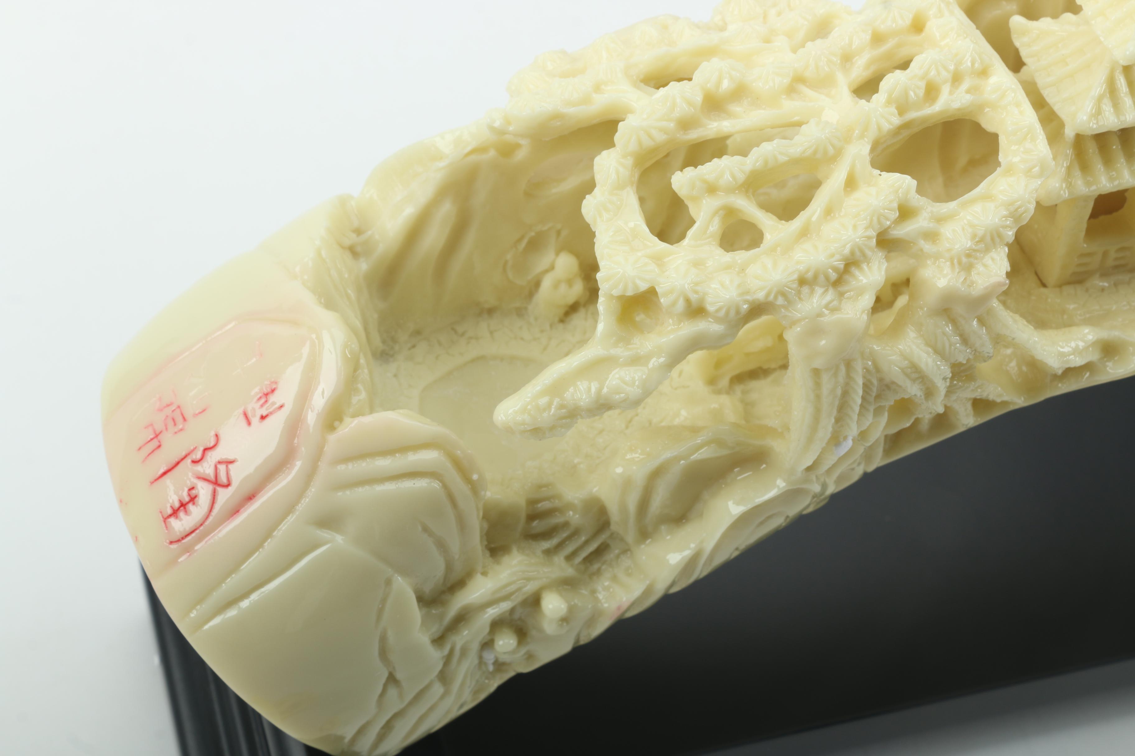 Carved Resin Elephant Tusk With Base