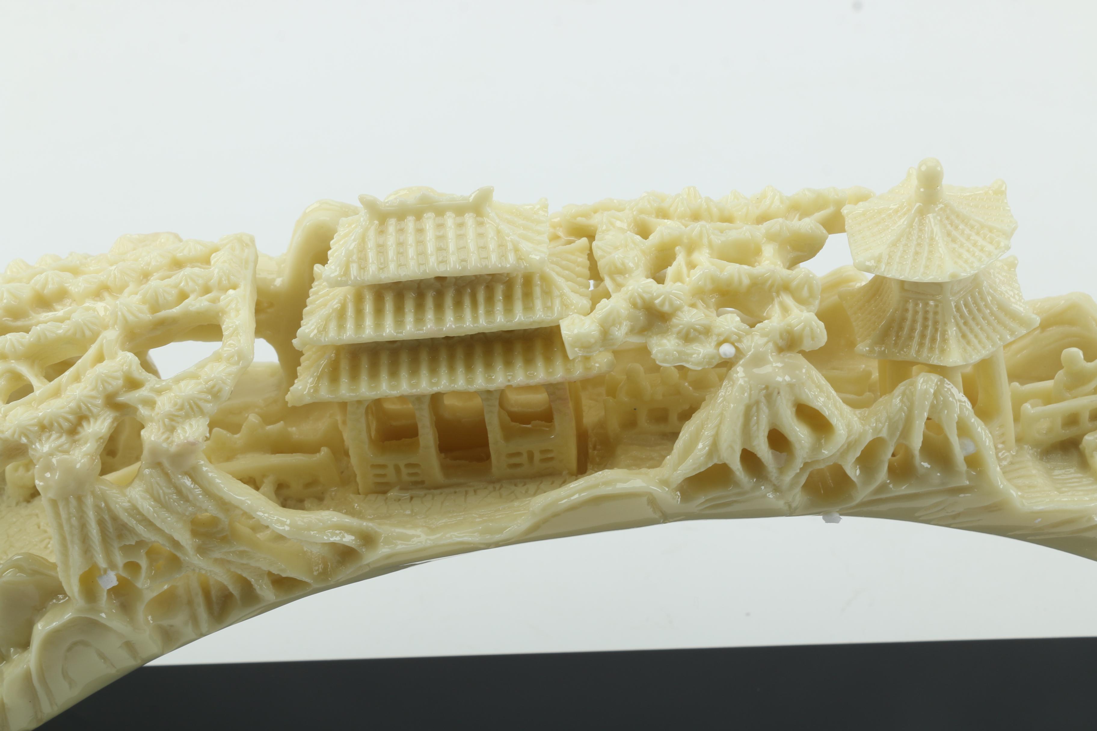 Carved Resin Elephant Tusk With Base