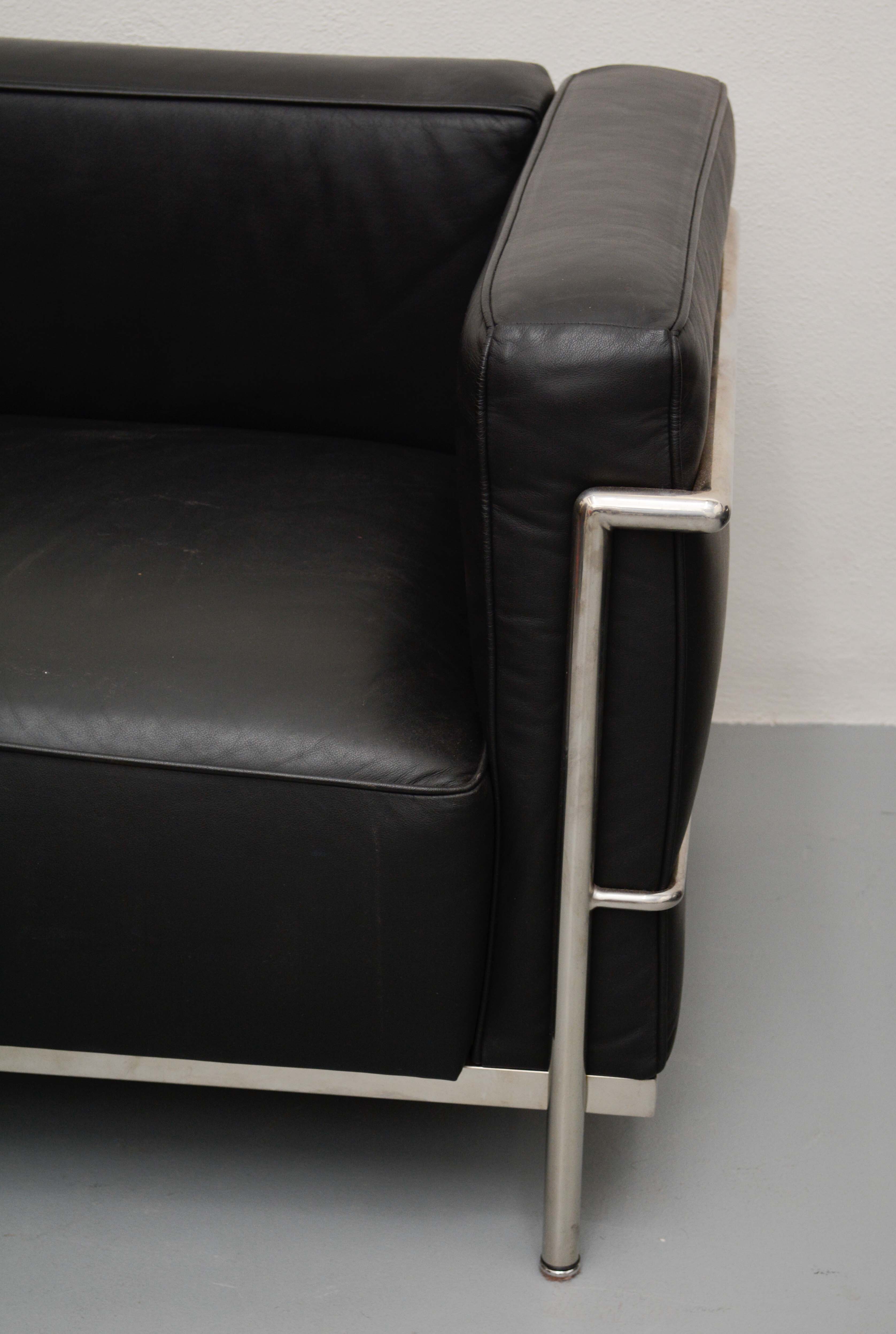 Pair of Mid Century Modern Style Leather Club Chairs After Le Corbusier "LC3"