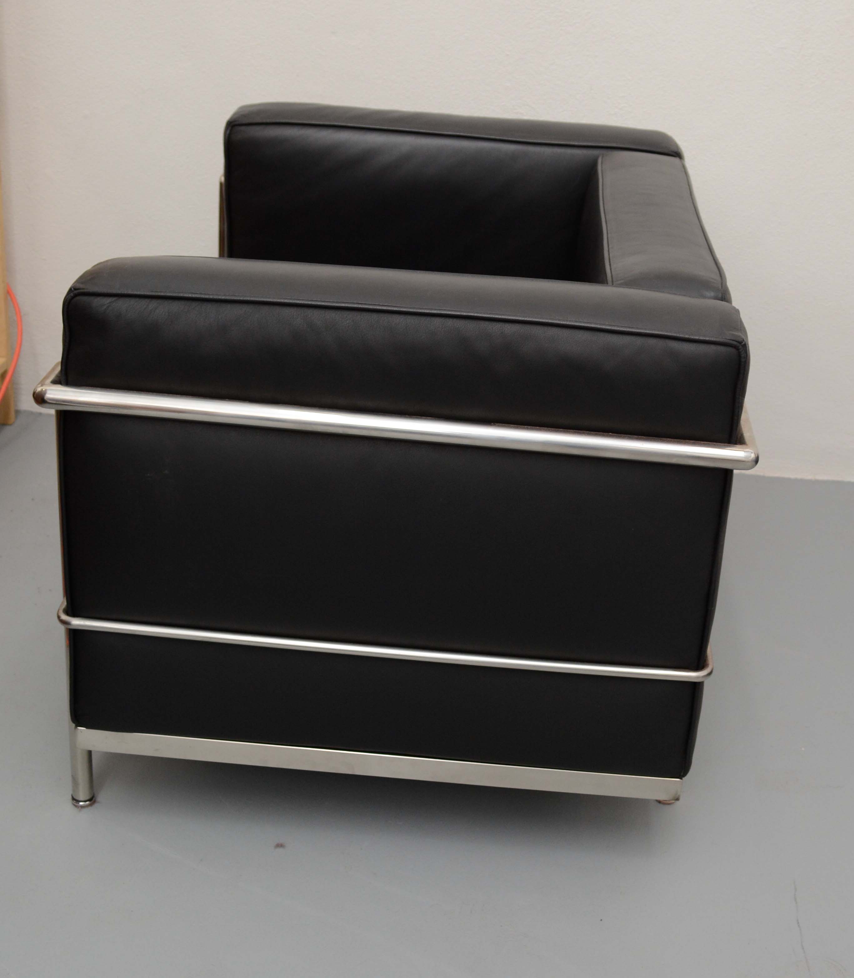 Pair of Mid Century Modern Style Leather Club Chairs After Le Corbusier "LC3"