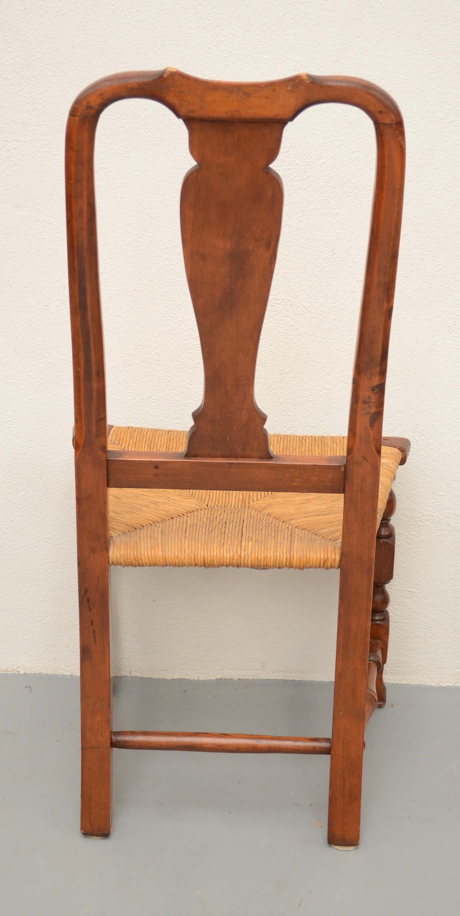 Two Antique Queen Anne Style Rush Bottom Chairs