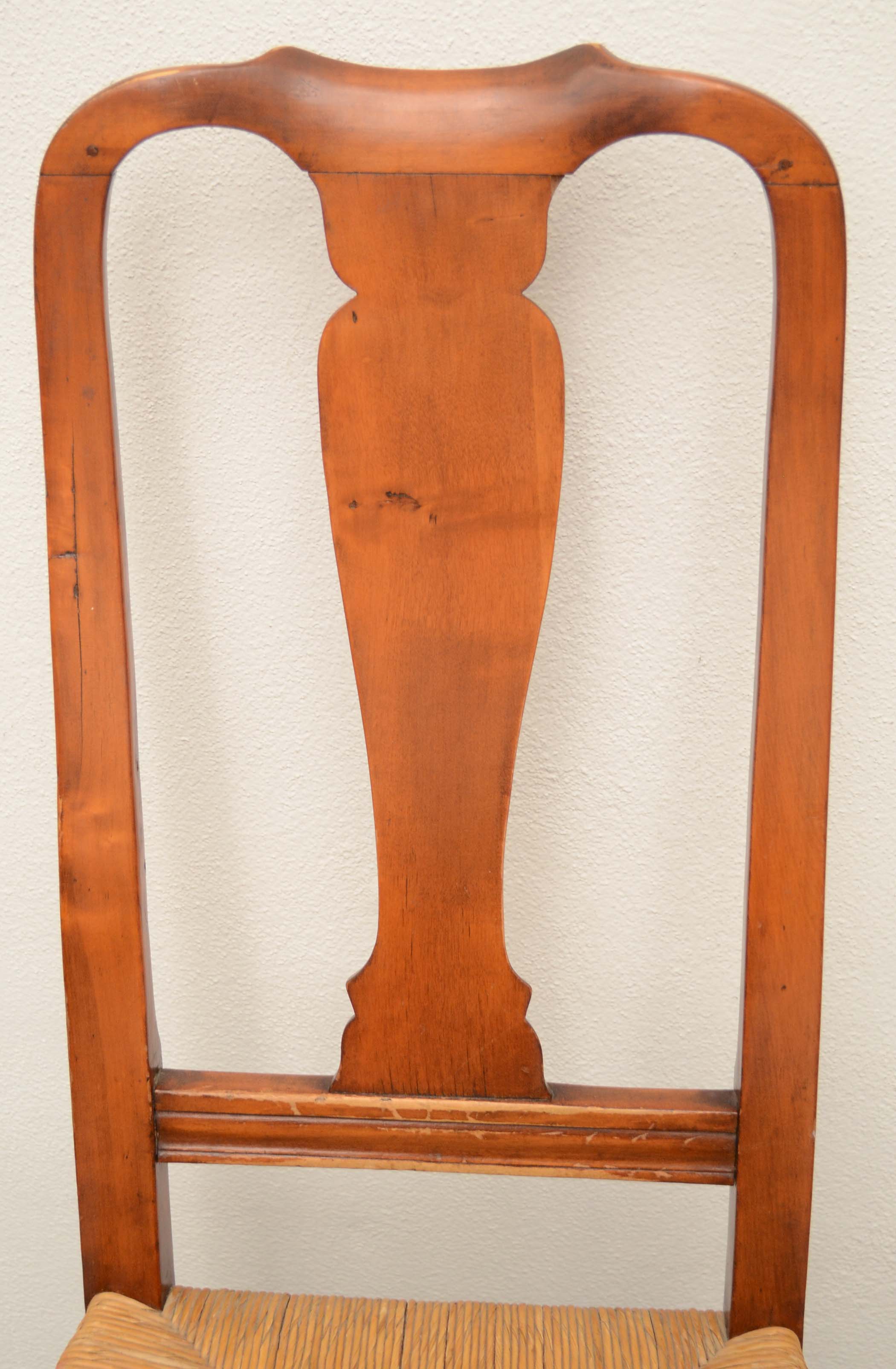 Two Antique Queen Anne Style Rush Bottom Chairs