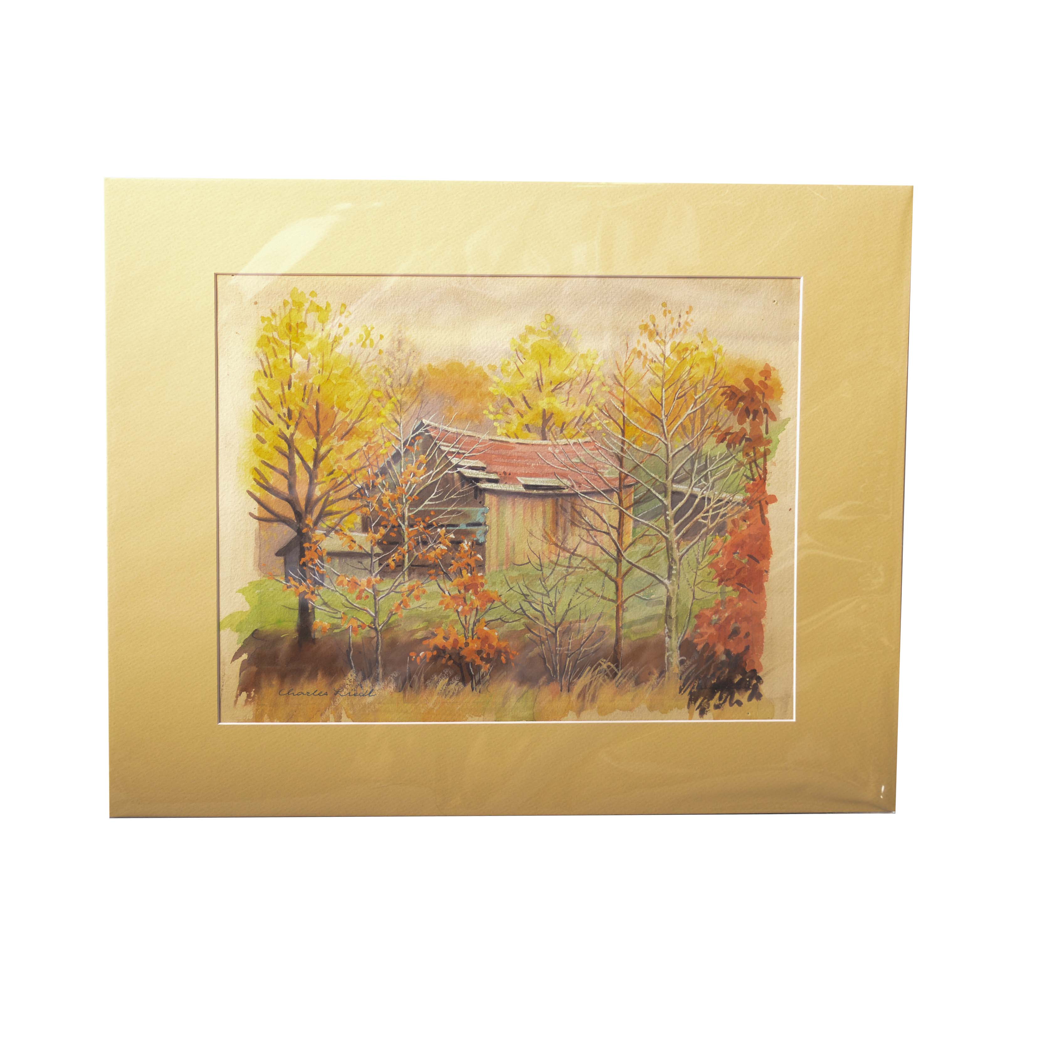 Charles Liedl Watercolor of Rustic Barn
