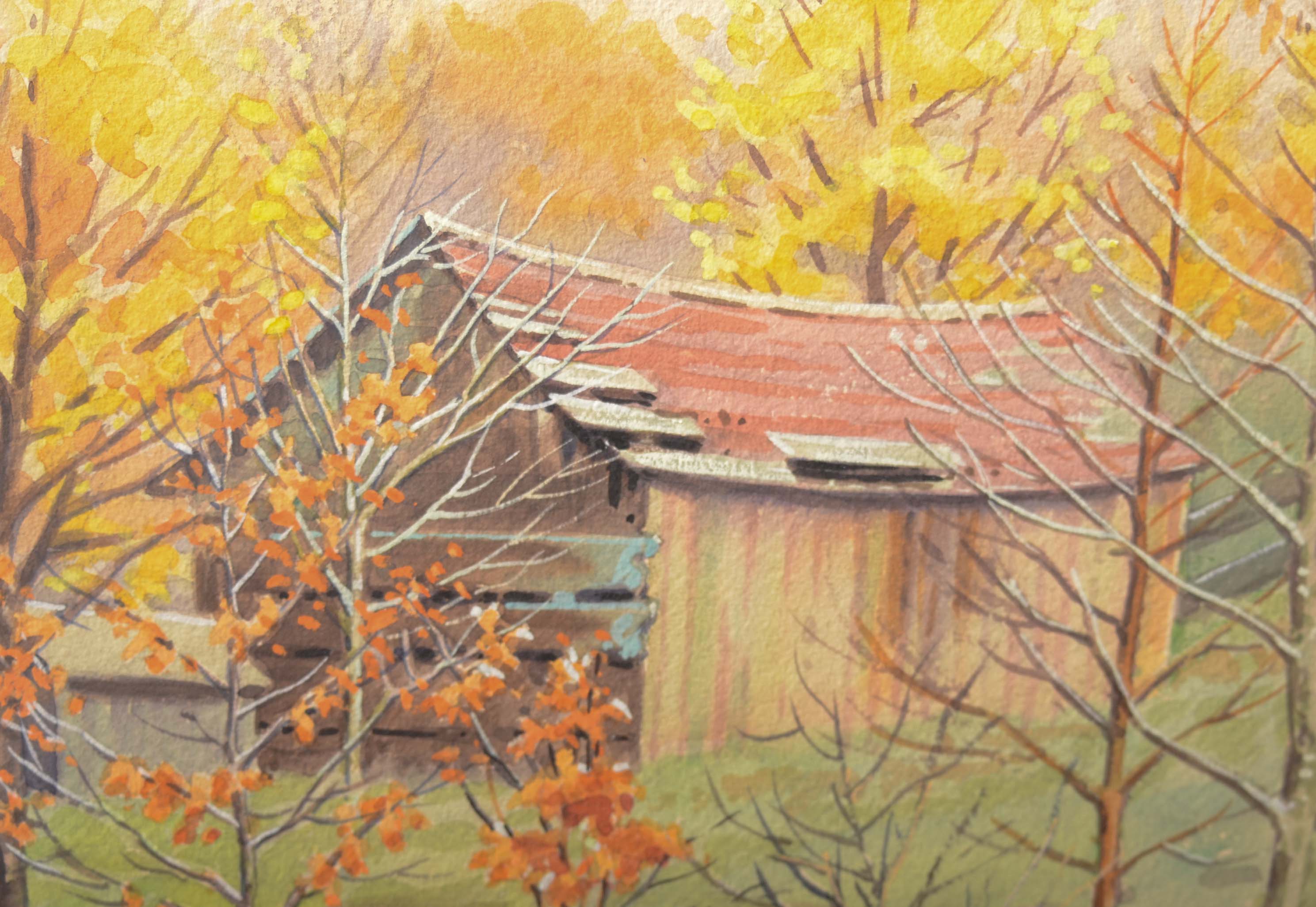 Charles Liedl Watercolor of Rustic Barn