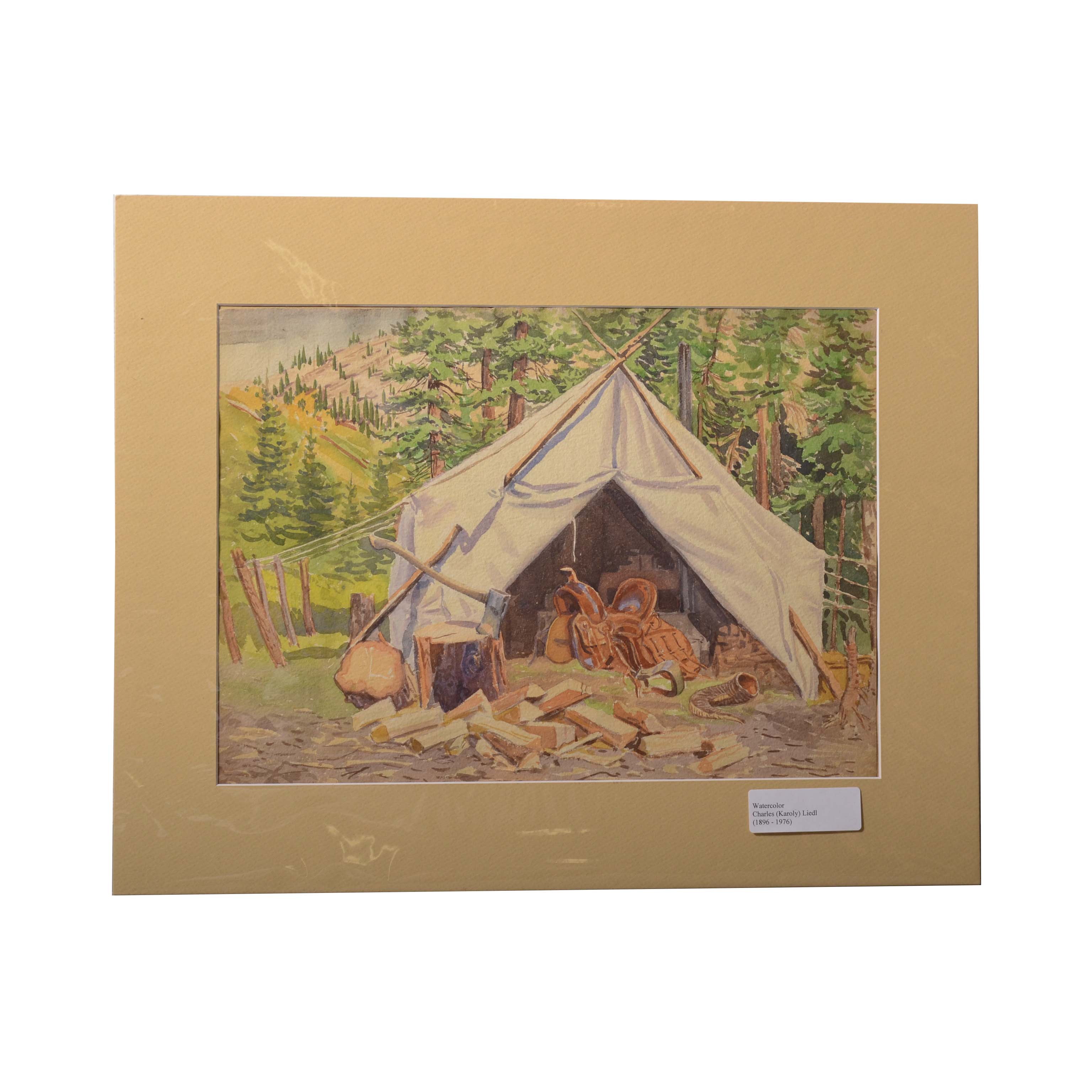 Watercolor of Campsite Attributed to Charles Liedl