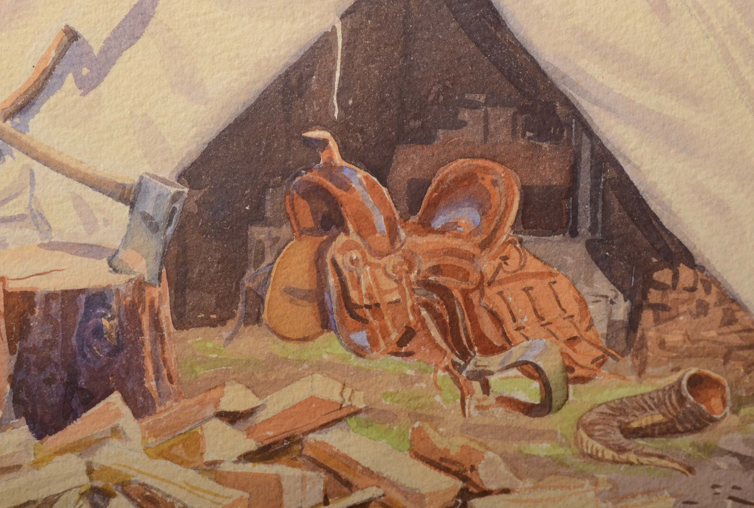 Watercolor of Campsite Attributed to Charles Liedl