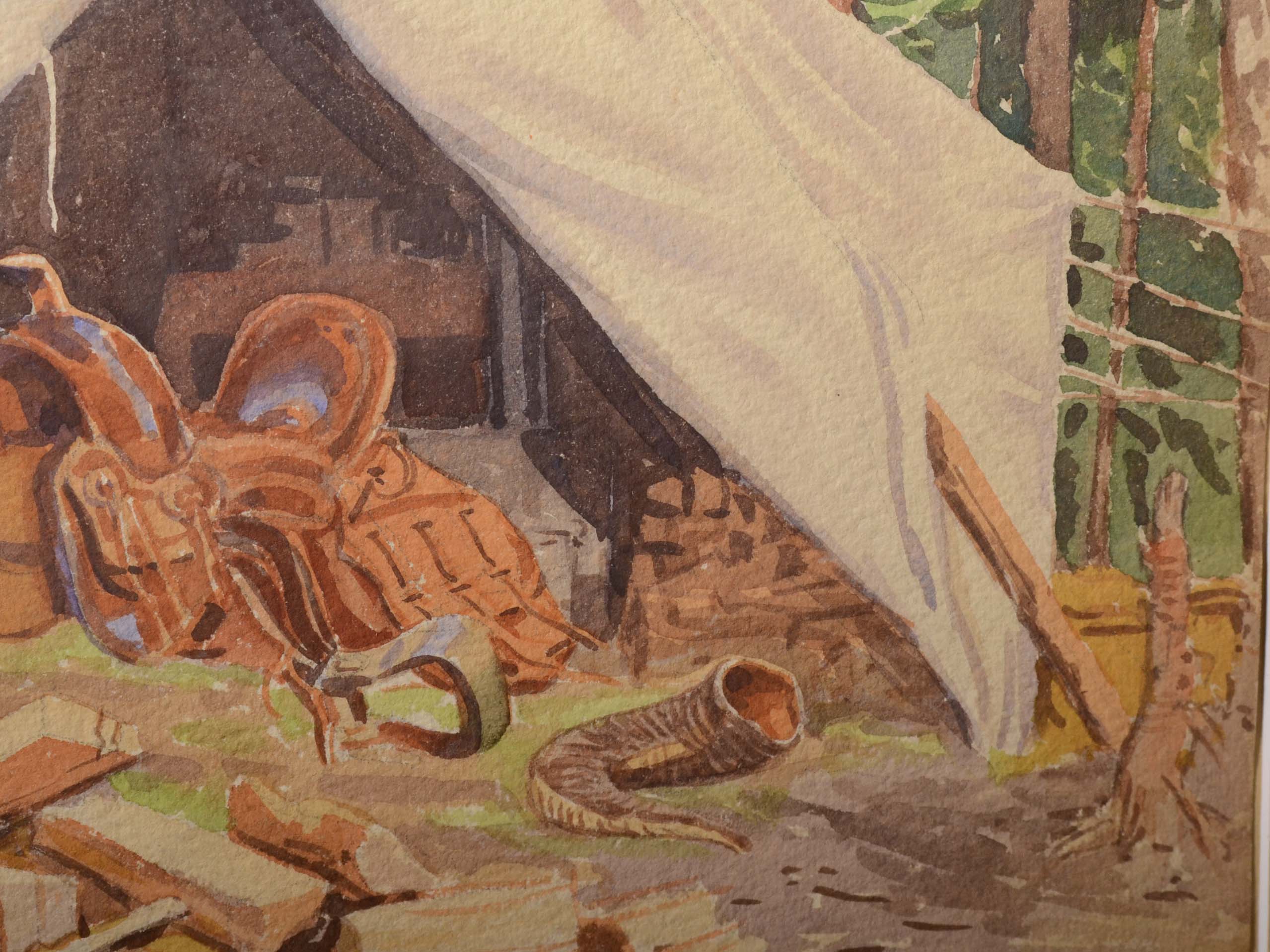 Watercolor of Campsite Attributed to Charles Liedl