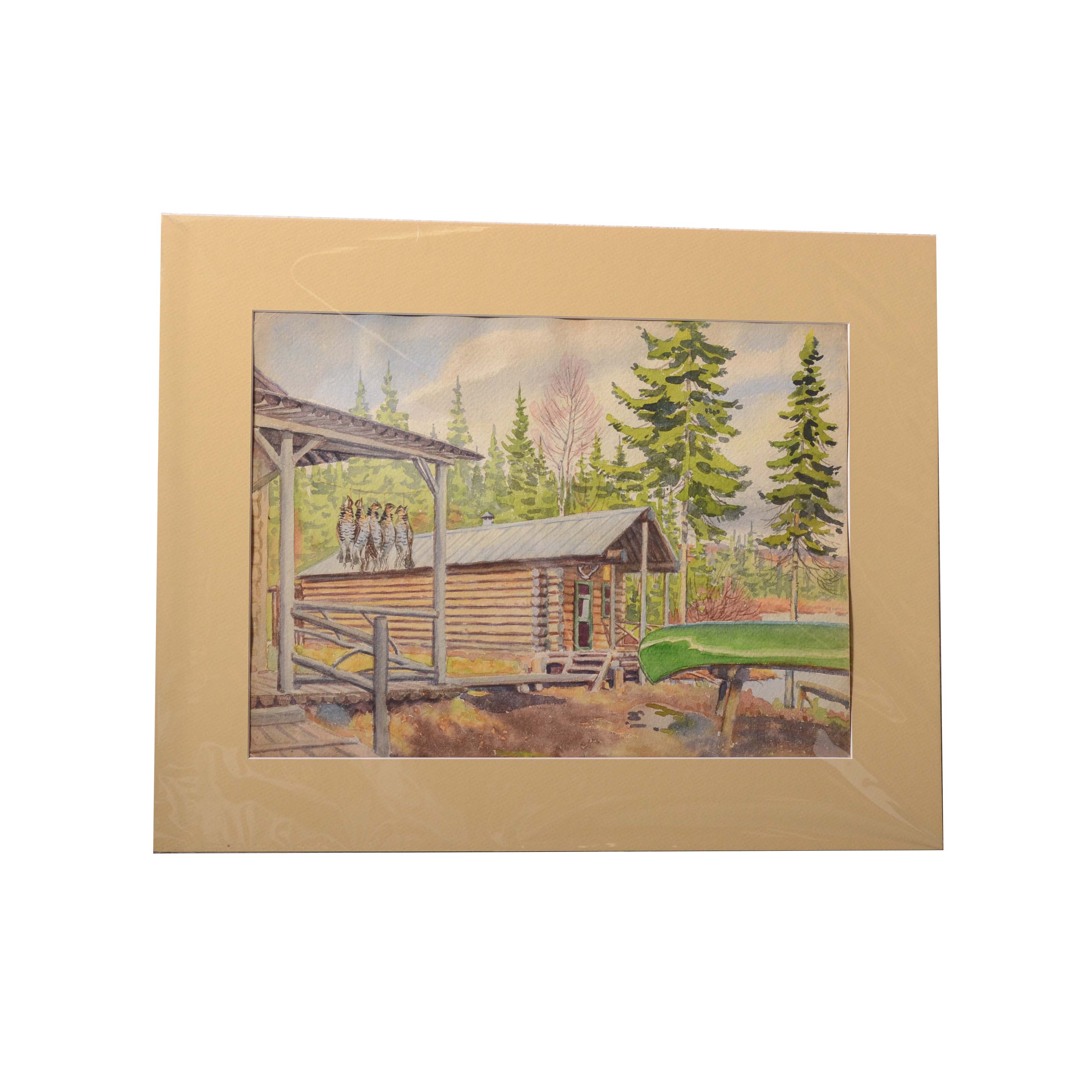 Watercolor Painting of Cabin