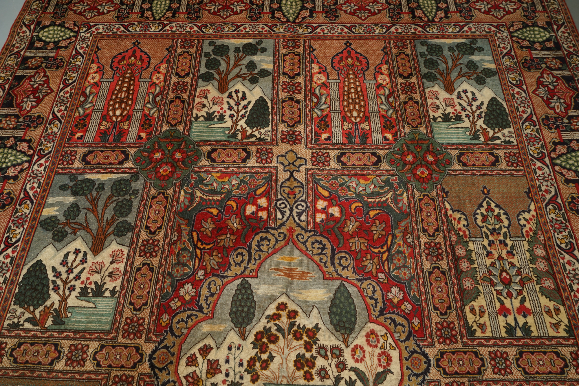 Antique Hand-Knotted Persian Tabriz "Four Seasons" Wool Room Size Rug