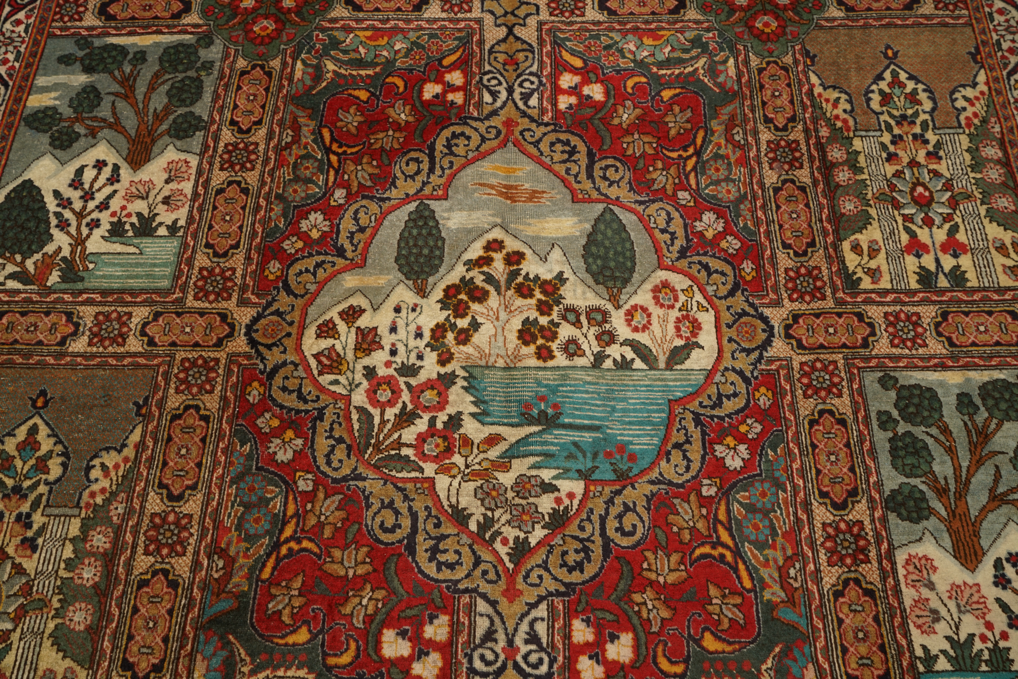 Antique Hand-Knotted Persian Tabriz "Four Seasons" Wool Room Size Rug