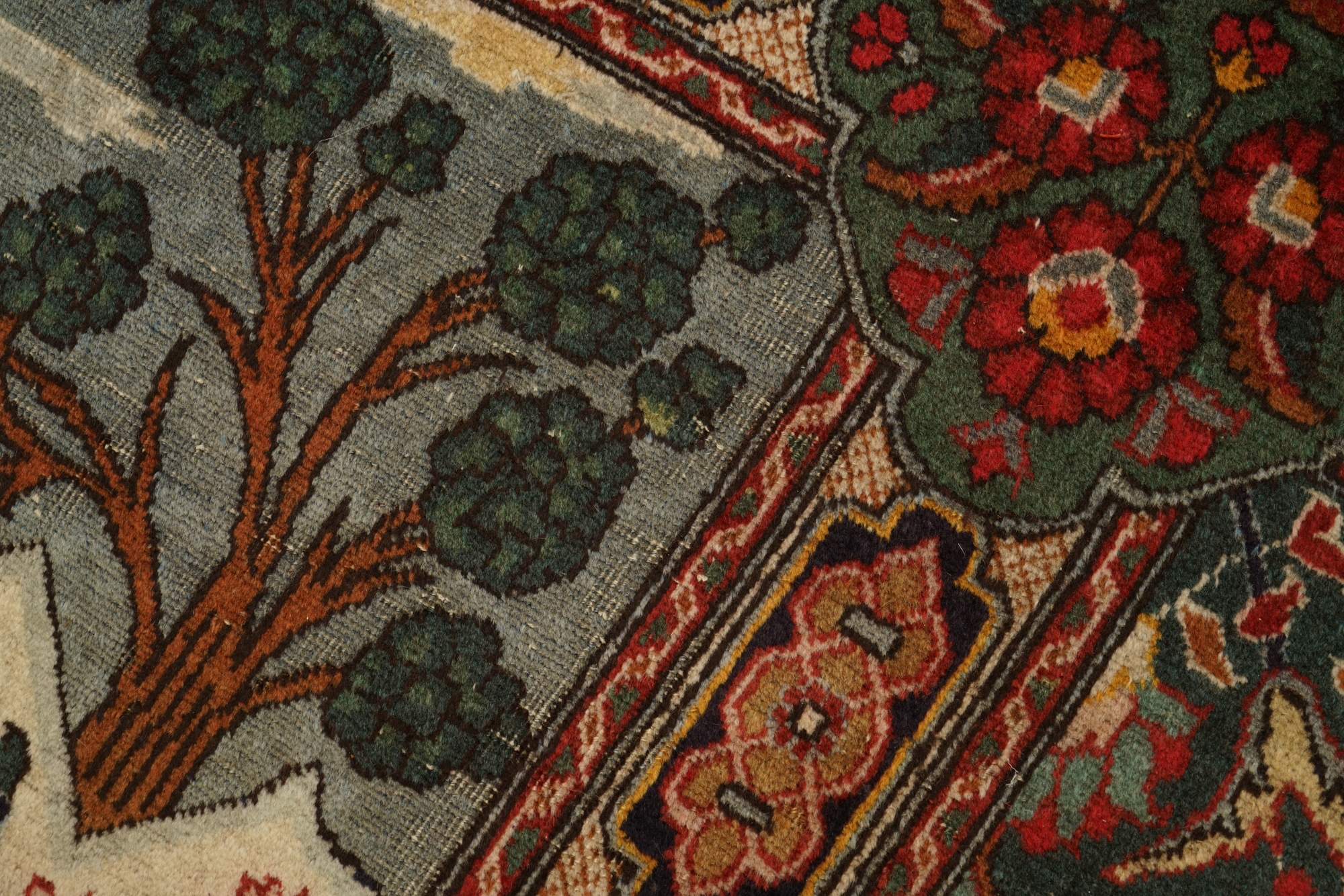 Antique Hand-Knotted Persian Tabriz "Four Seasons" Wool Room Size Rug