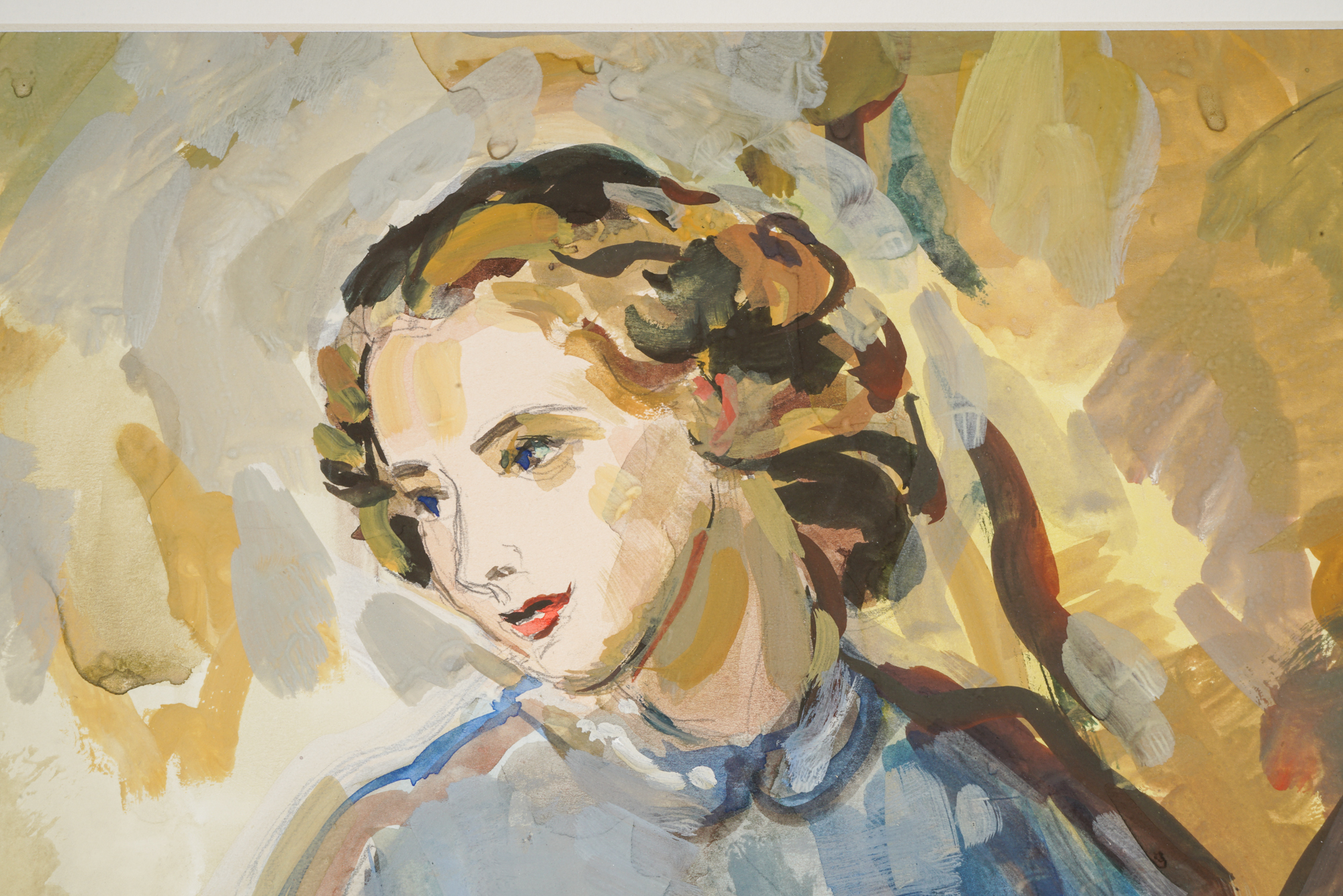 Watercolor Painting Attributed to James Drummond Herbert "Pensive in Blue"