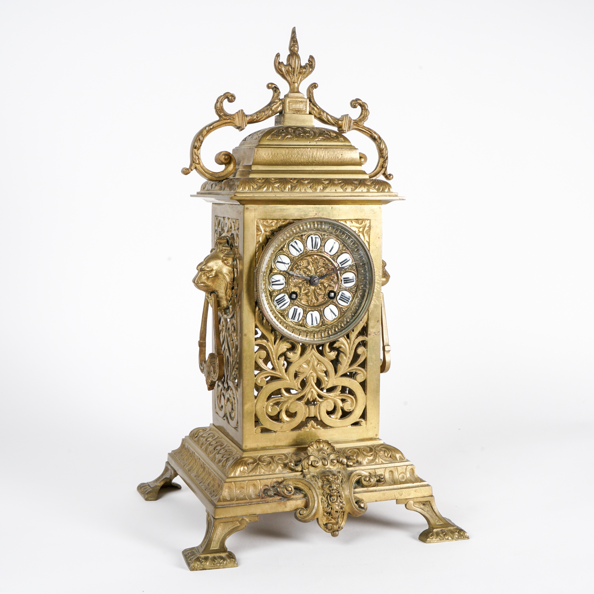 **Rework**Antique Pierced Brass Mantel Clock