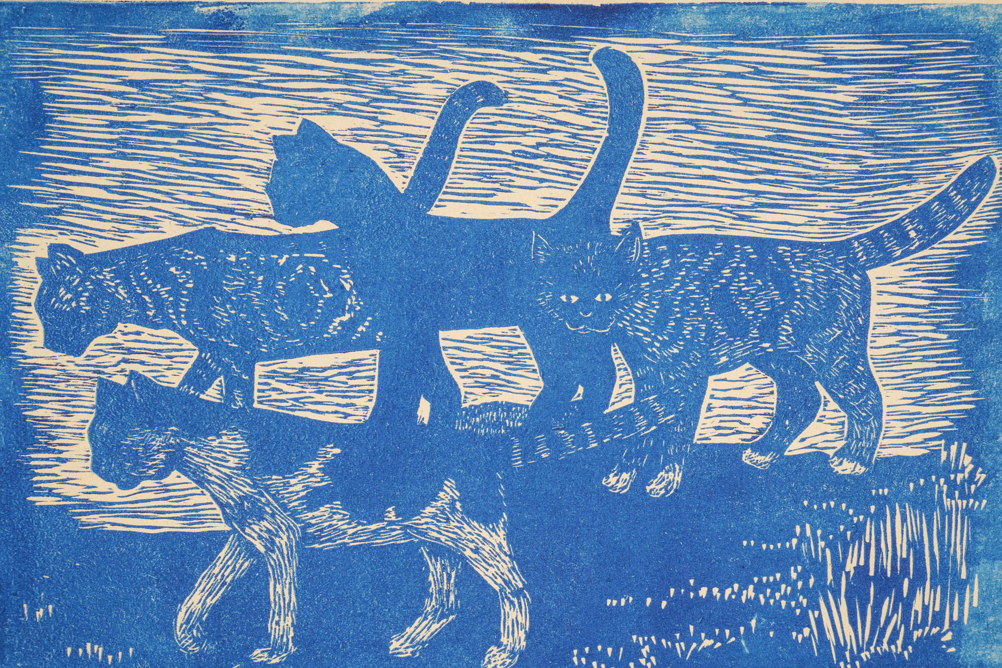 Edna Martin Woodcut "Cats"