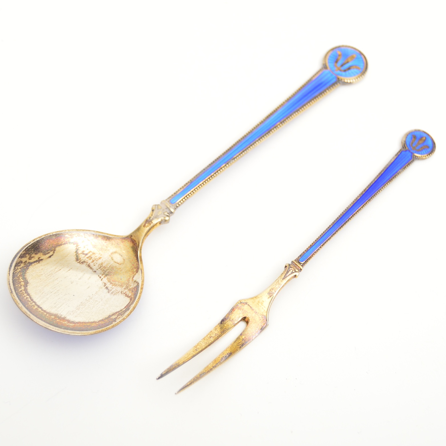 David Andersen Sterling Silver and Enamel Spoon and Fork Set