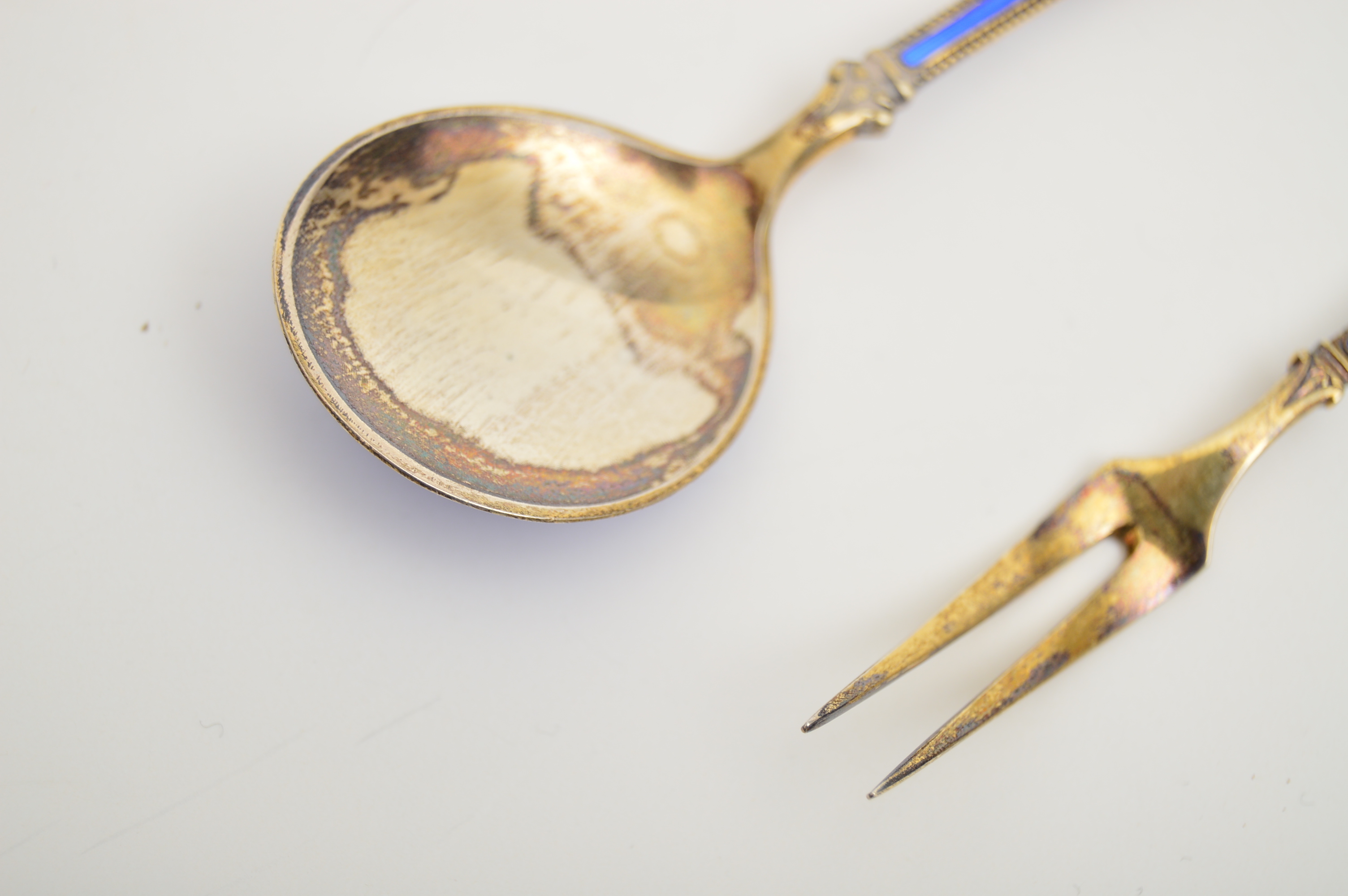 David Andersen Sterling Silver and Enamel Spoon and Fork Set