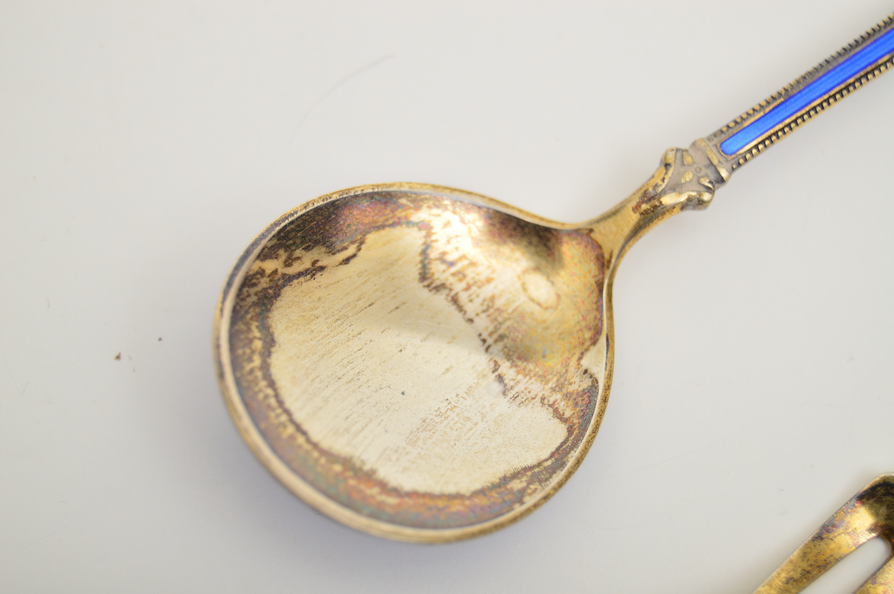 David Andersen Sterling Silver and Enamel Spoon and Fork Set