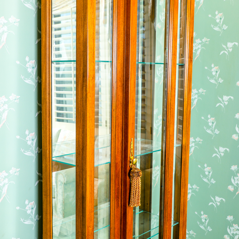 Vintage Illuminated Breakfront Curio Cabinet by American of Martinsville