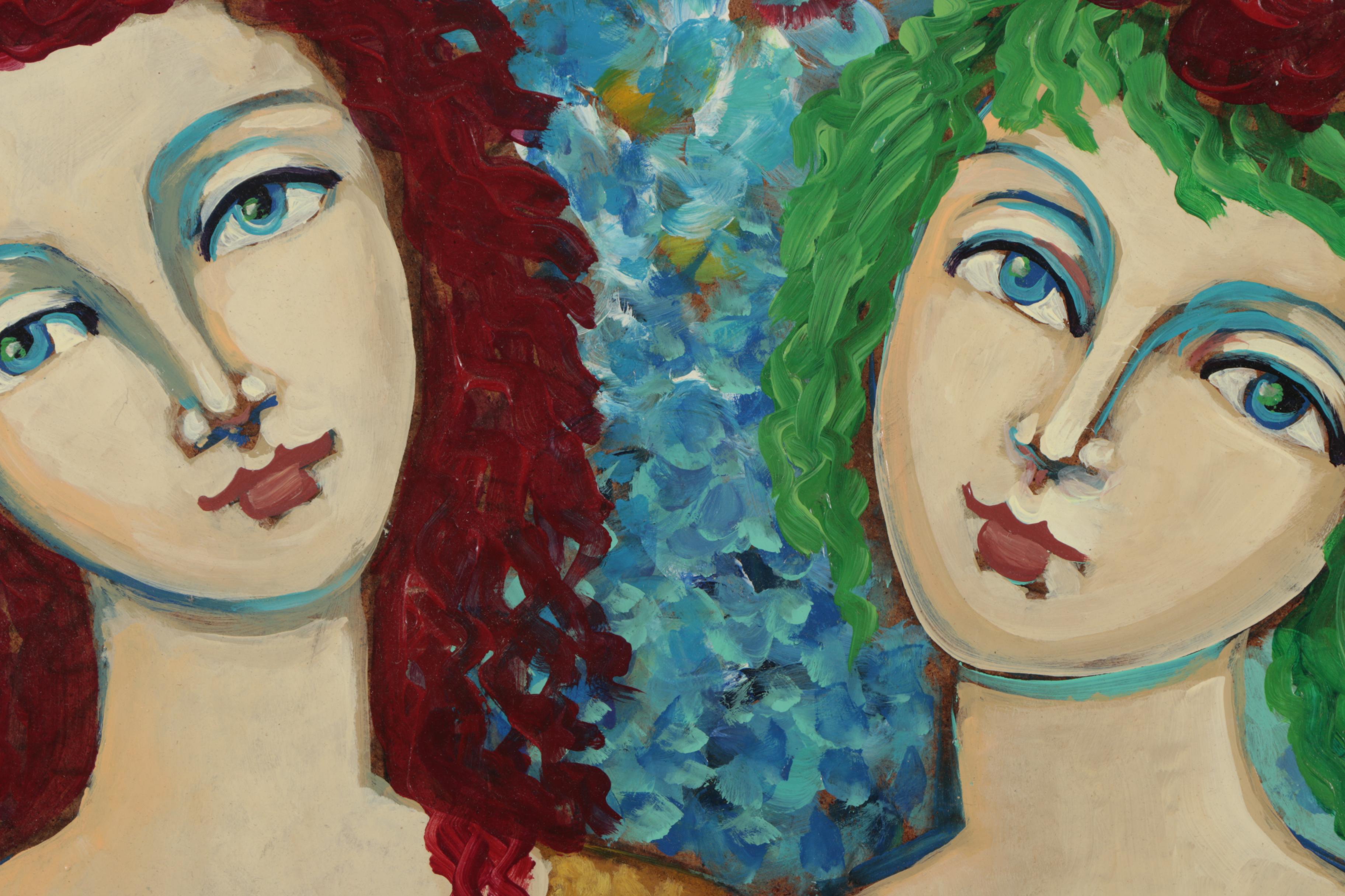 Sarah Kinan Oil Painting of Women with Cat