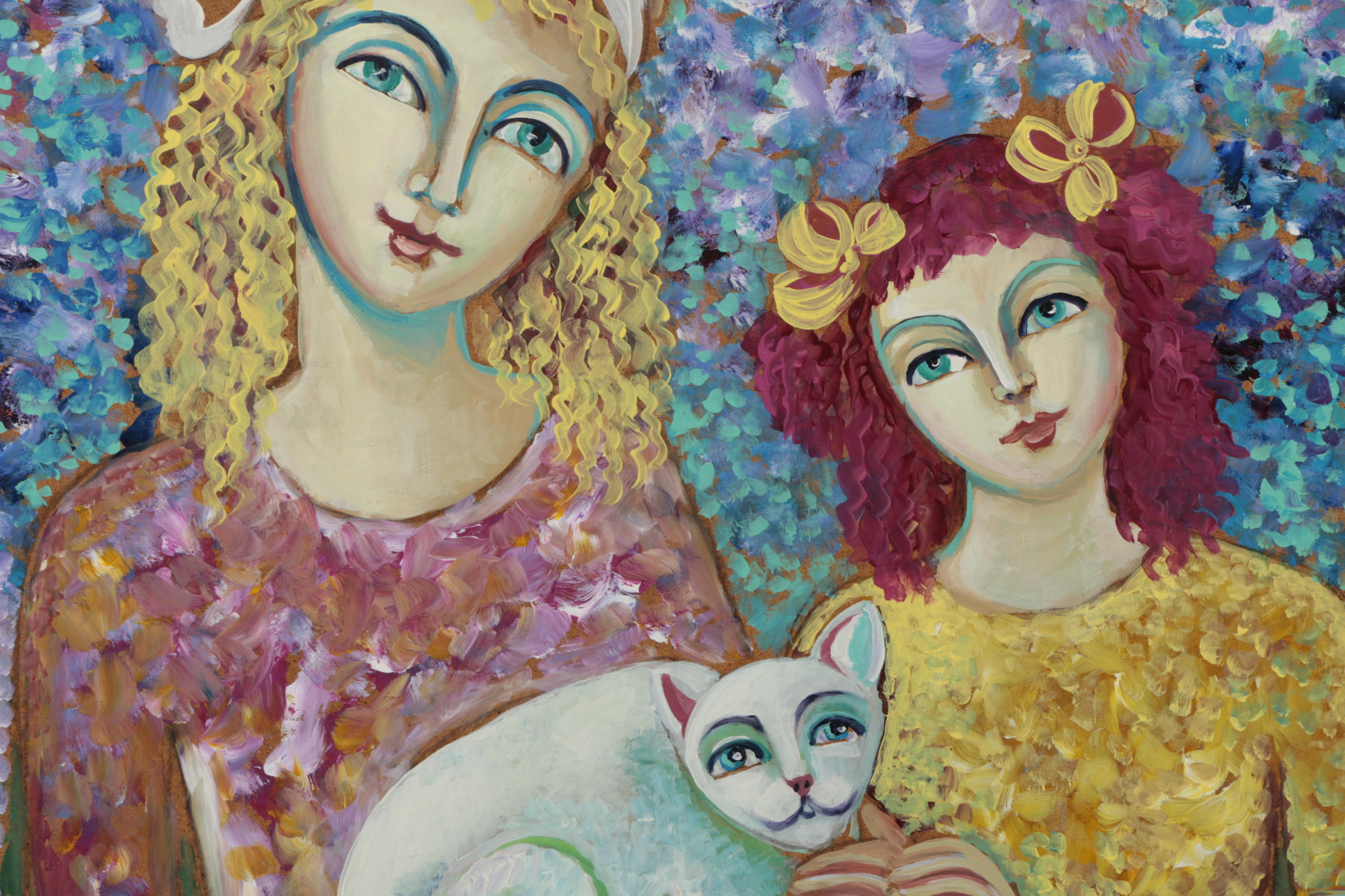 Sarah Kinan Oil Painting of Women with Cat
