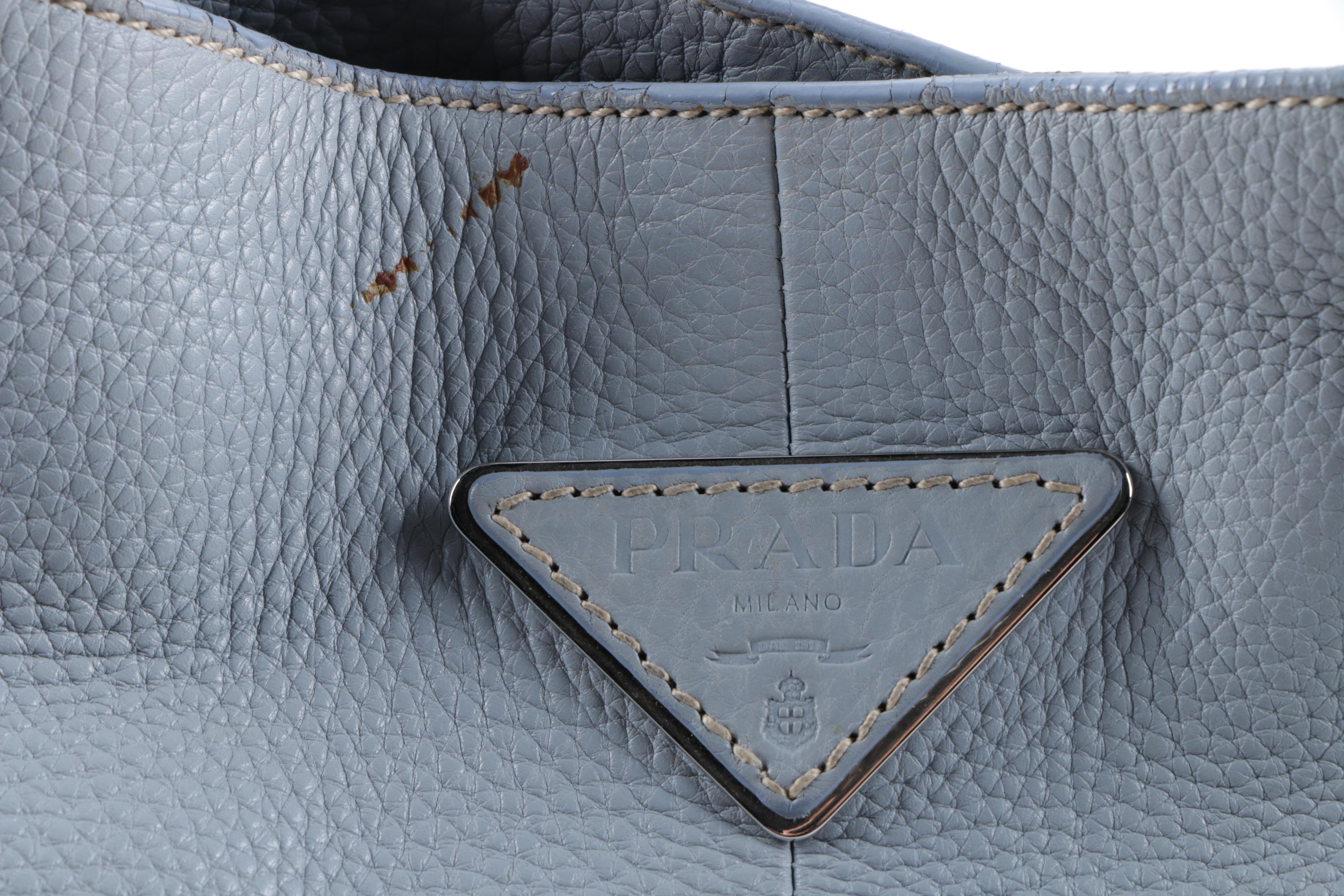 Prada Vitello Daino Blue Handbag