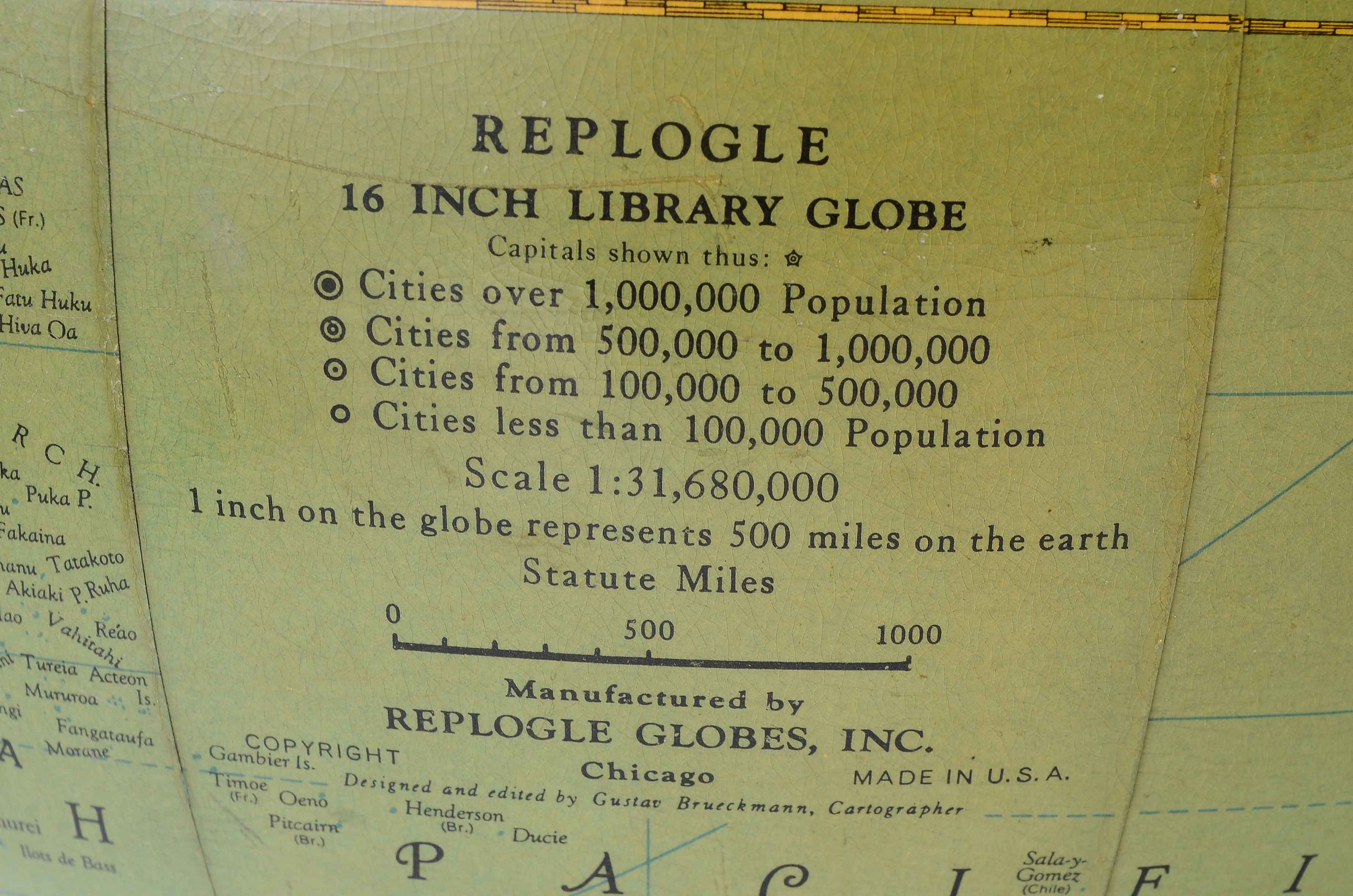 Vintage Replogle 16-Inch Globe