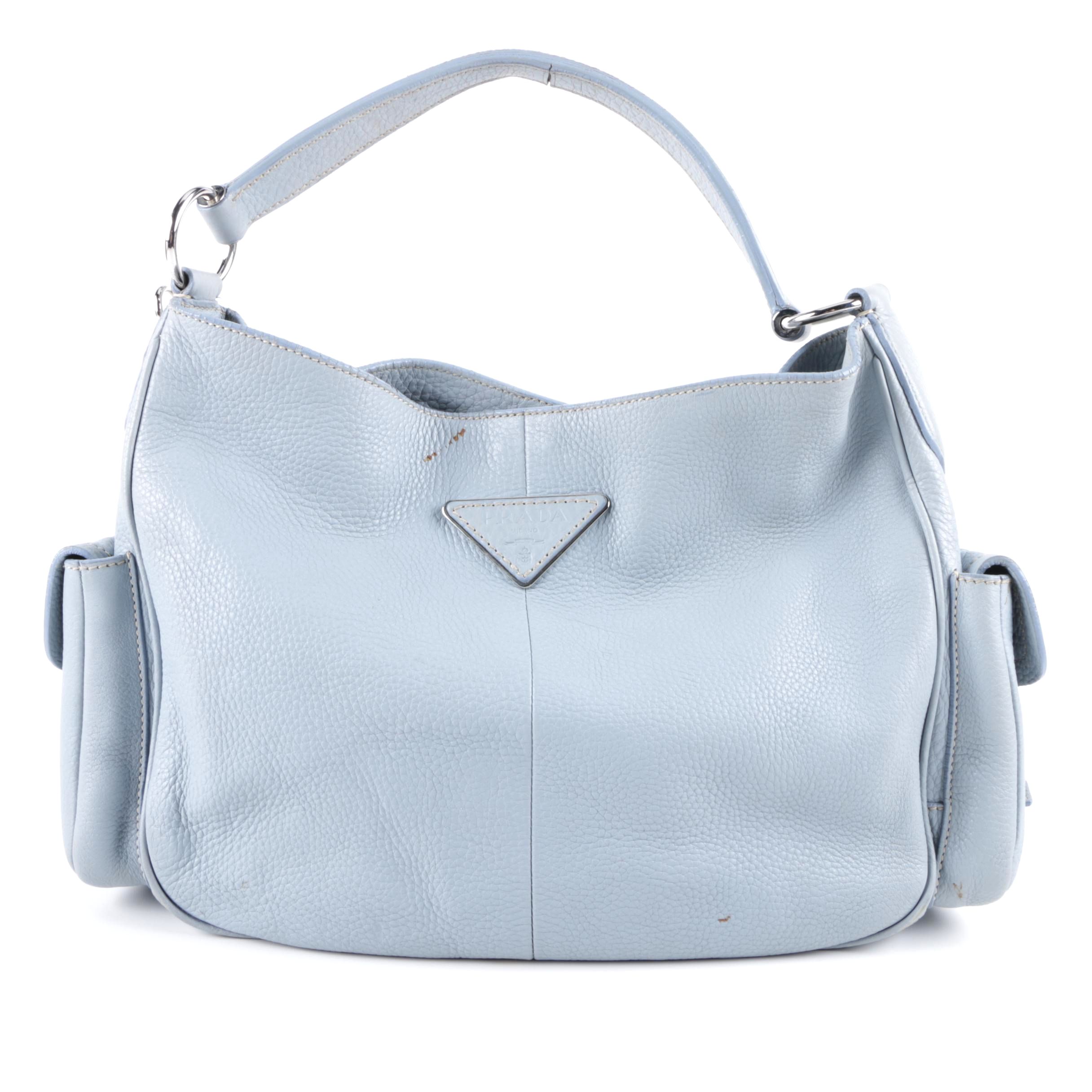 Prada Vitello Daino Blue Handbag