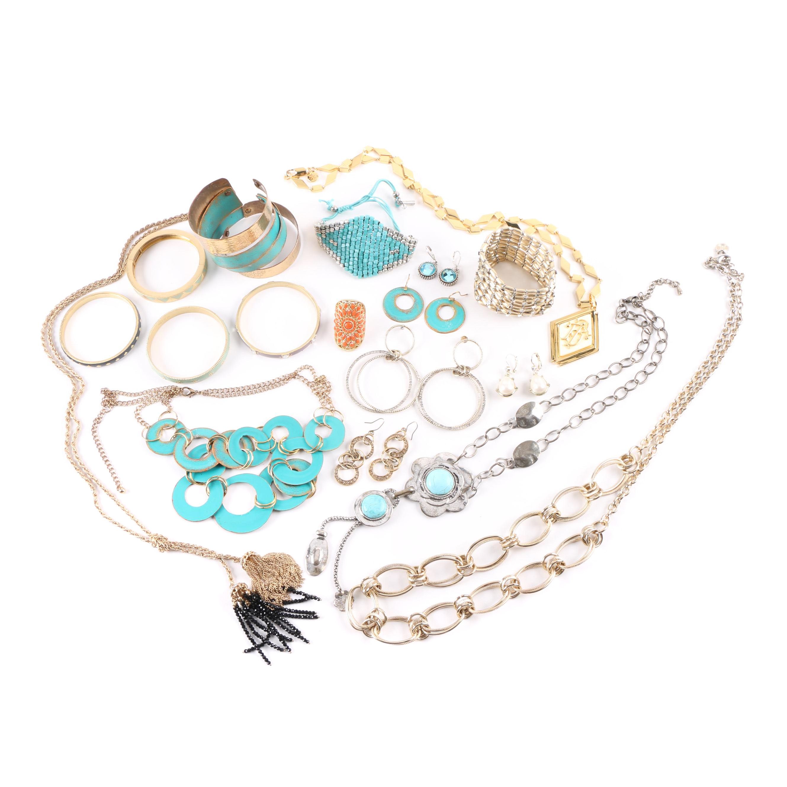 Gold Toned Jewelry Selection Including Troy Burch