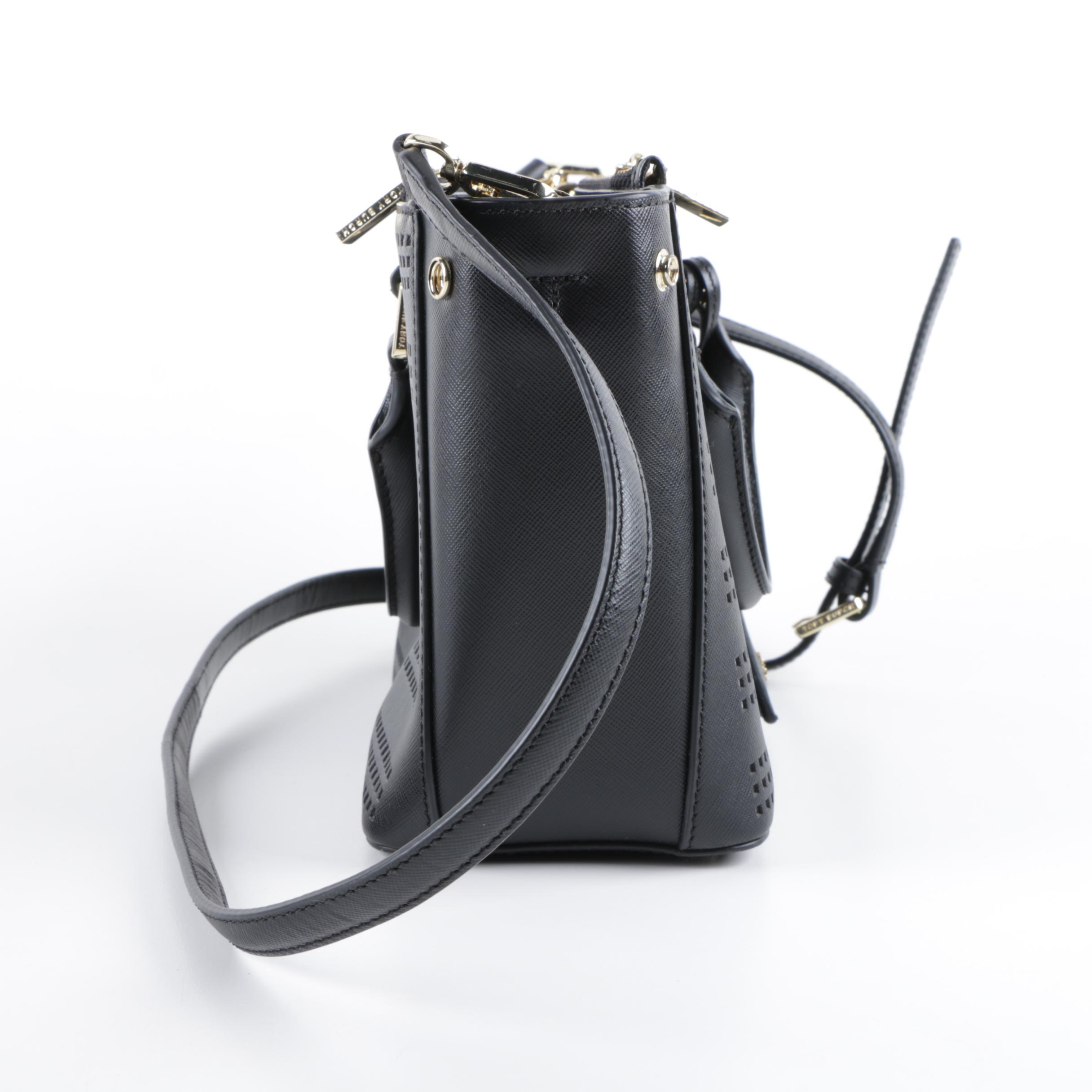 Tory Burch Robinson Black Leather Perforated Tote