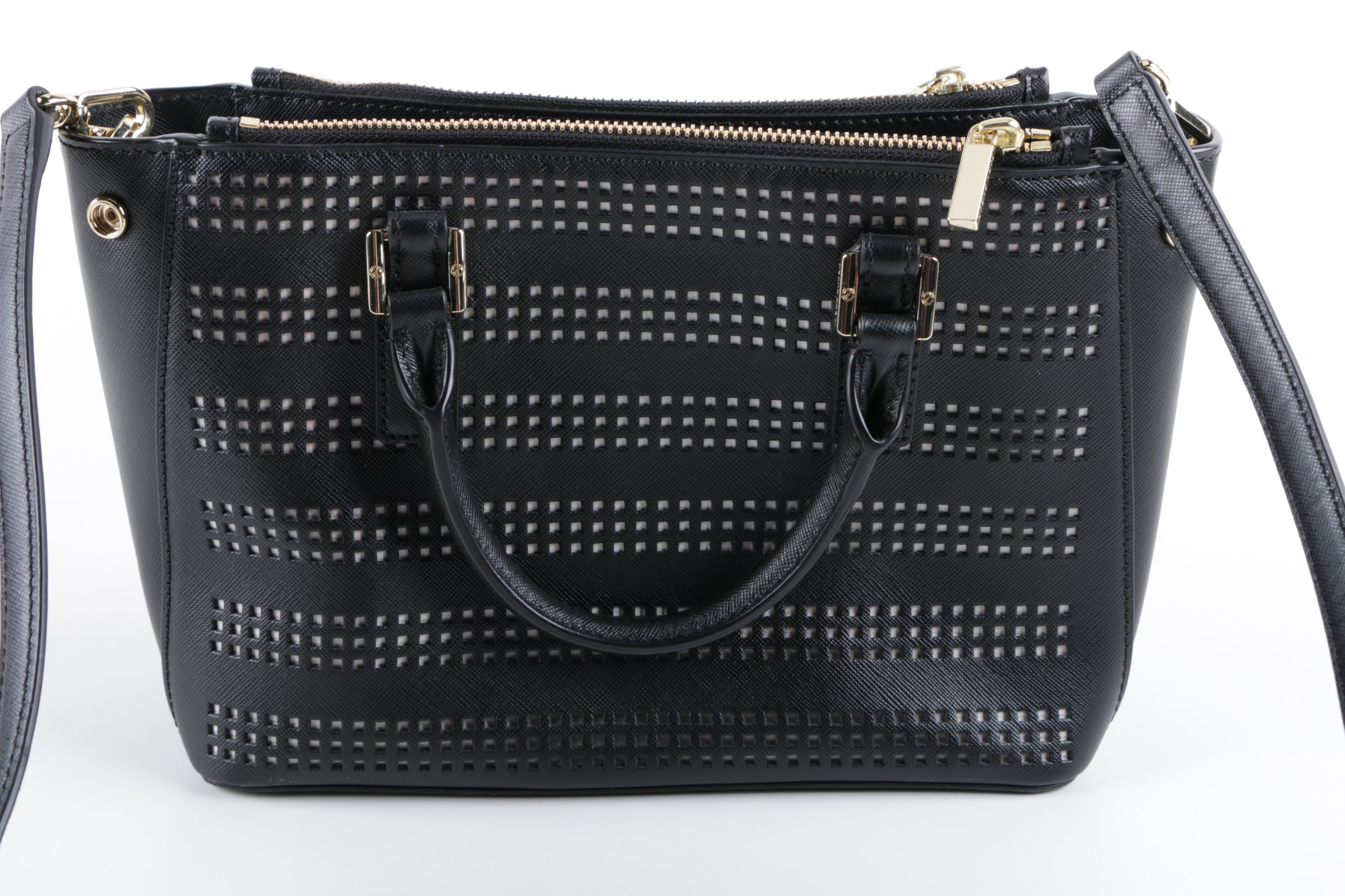 Tory Burch Robinson Black Leather Perforated Tote