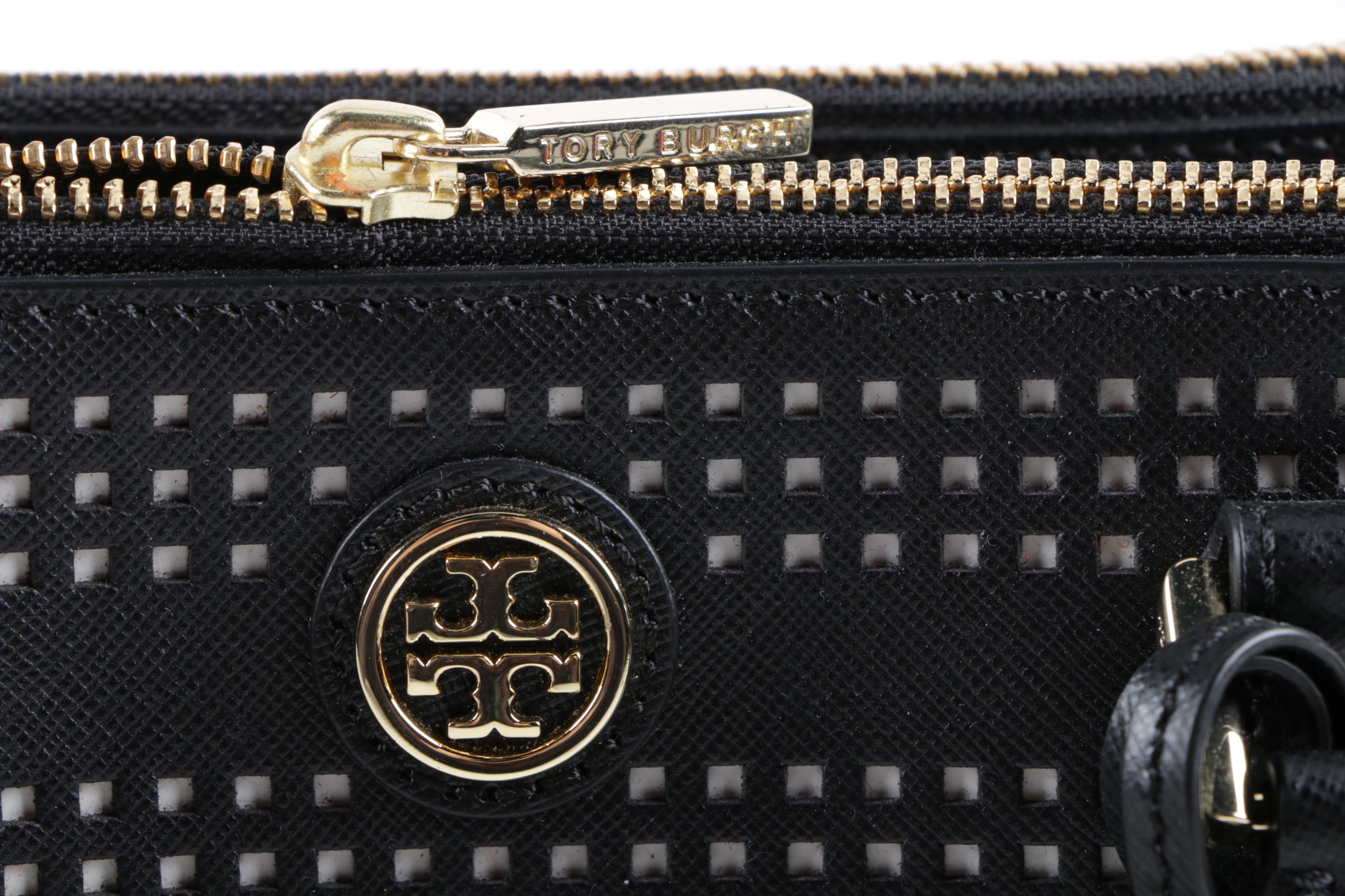 Tory Burch Robinson Black Leather Perforated Tote