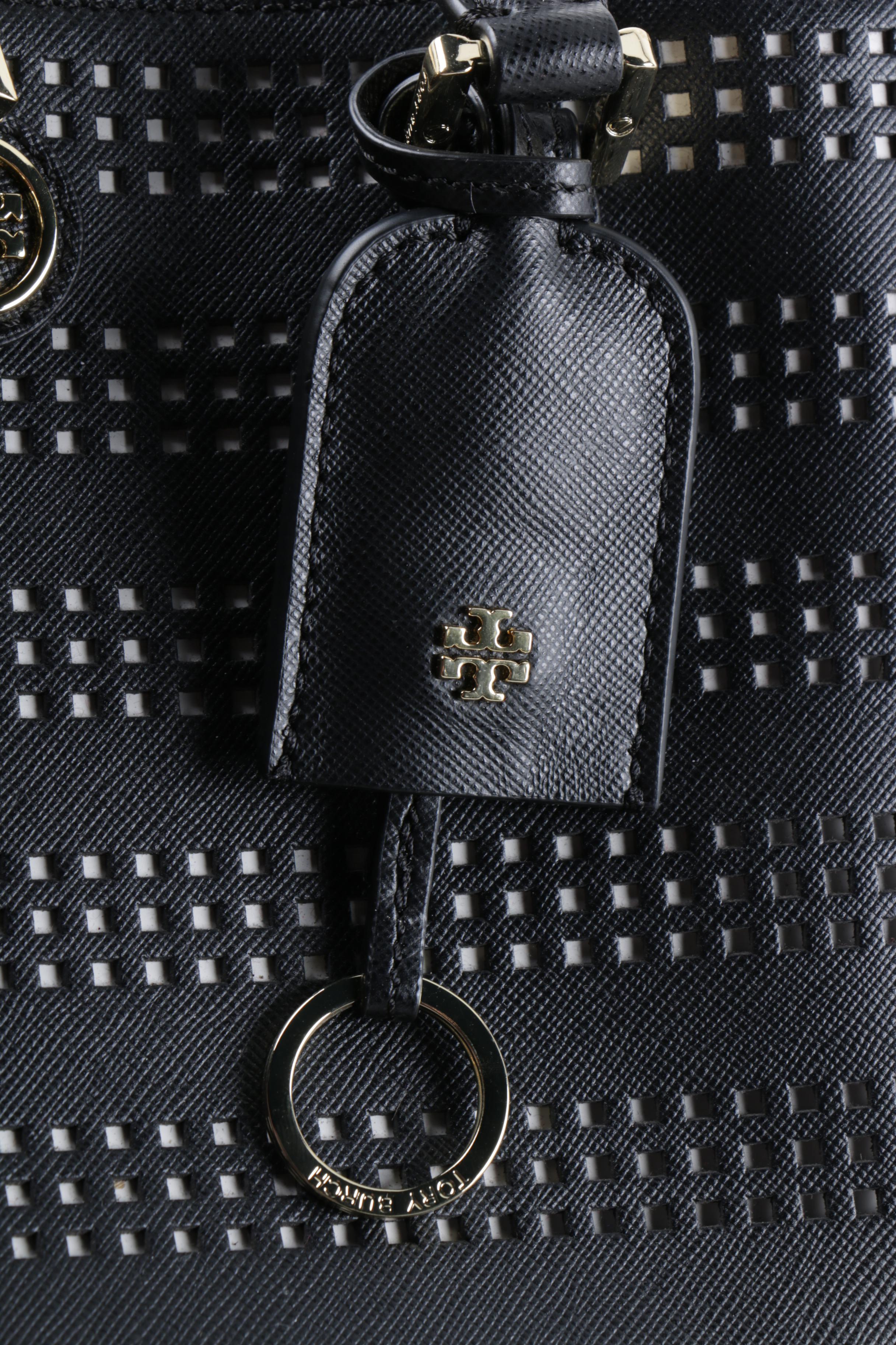 Tory Burch Robinson Black Leather Perforated Tote