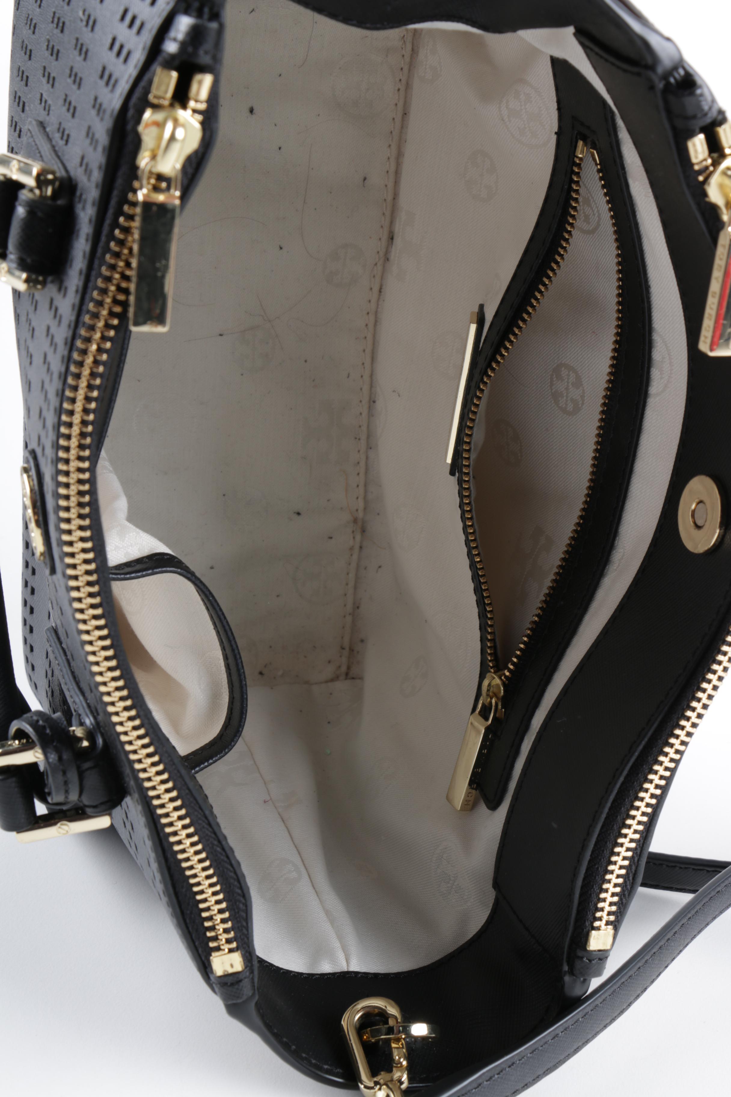 Tory Burch Robinson Black Leather Perforated Tote