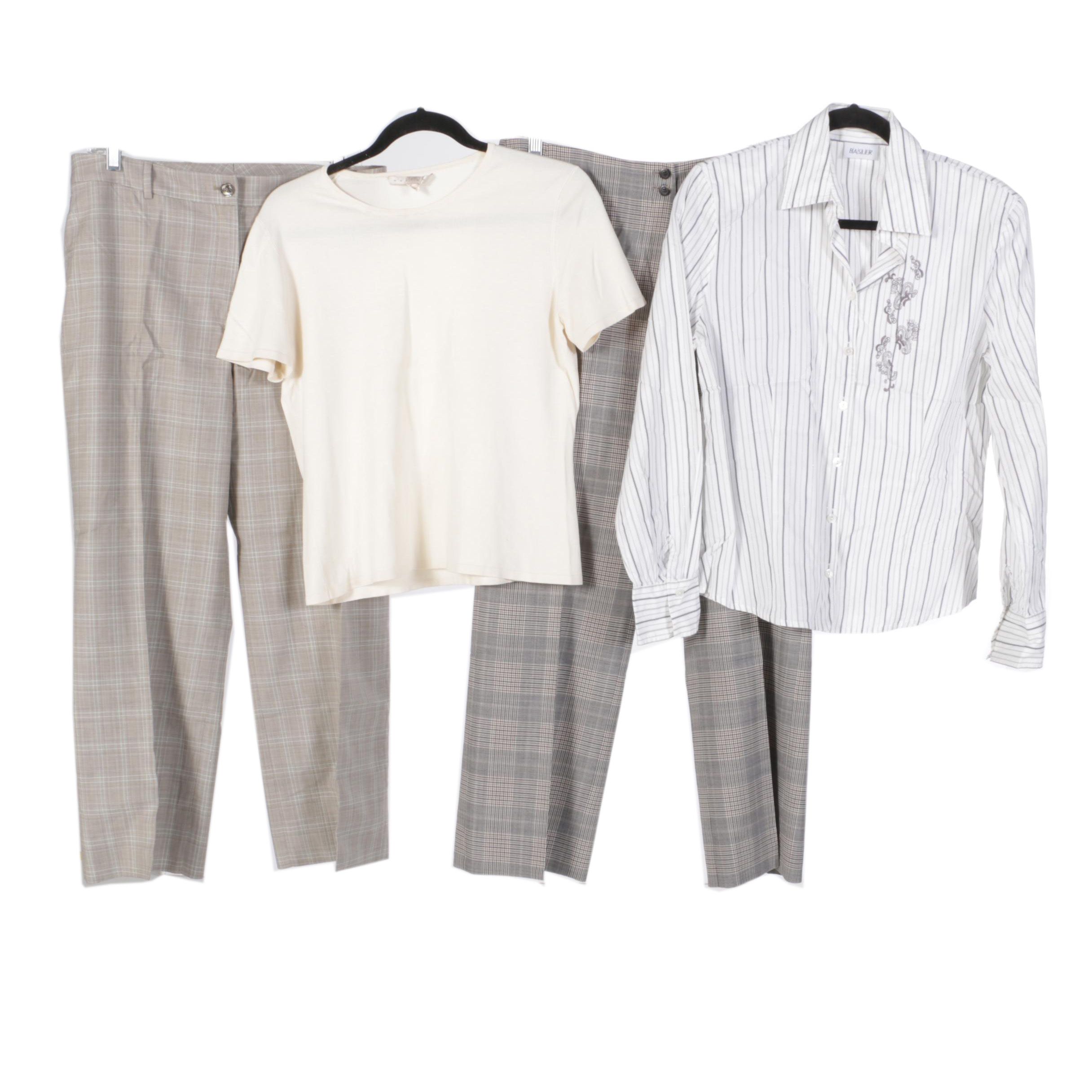 Women's Plaid Wool Pants and Tops Including Louis Féraud