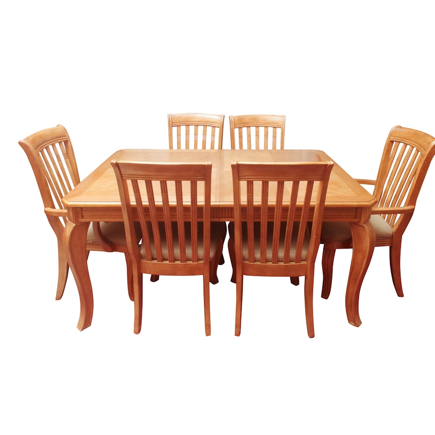Parquetry Top Dining Table and Six Chairs