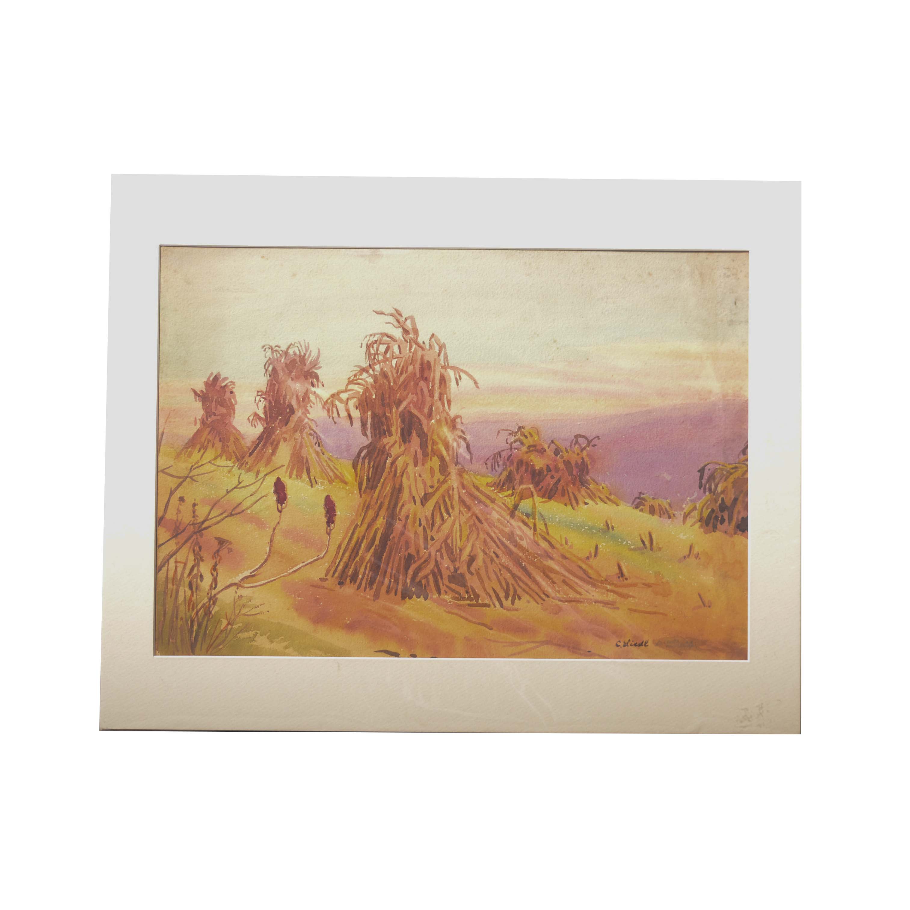 Charles Liedl Watercolor of Cornstalks