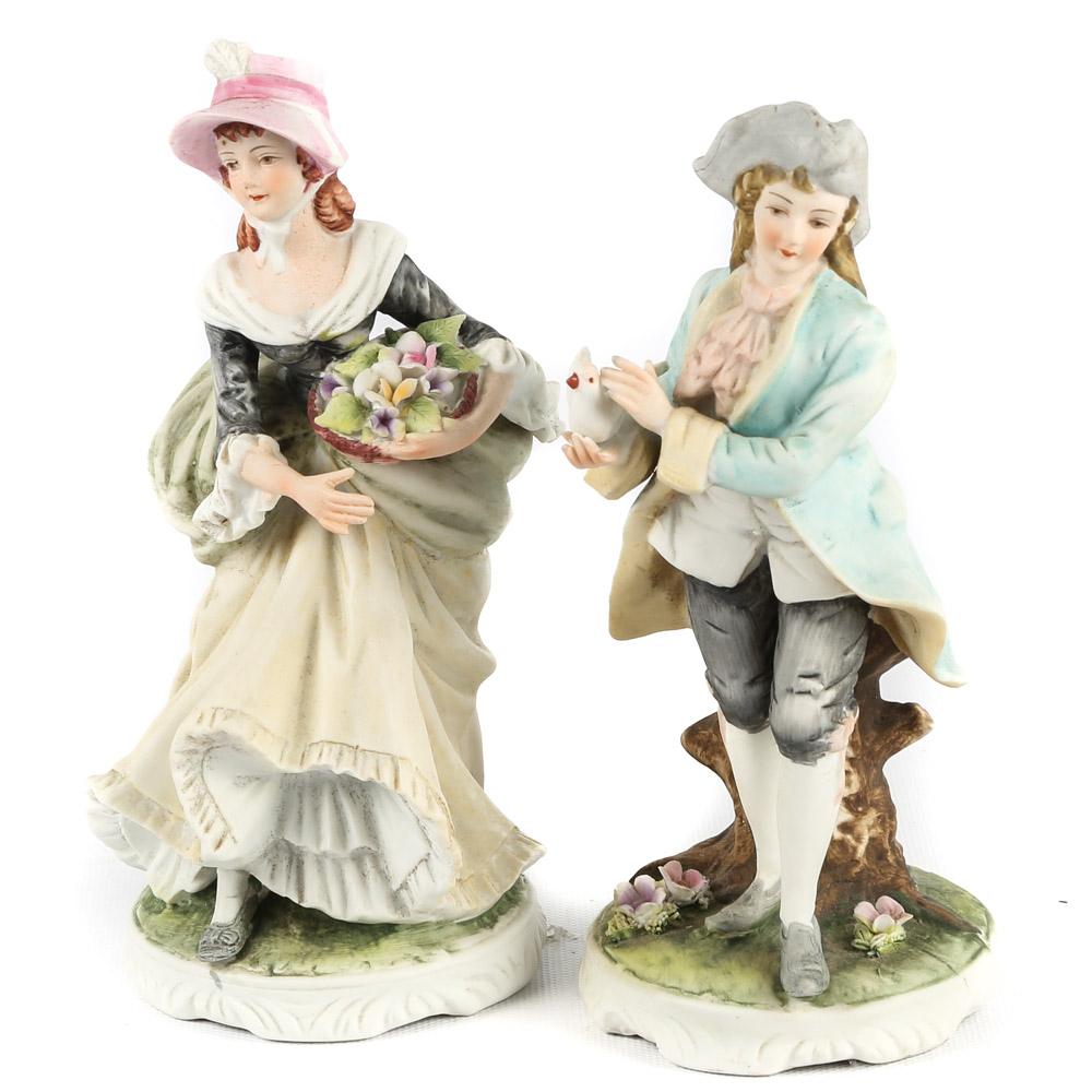 Lefton Hand Painted Porcelain Figurines "Norman" and "Elaine"