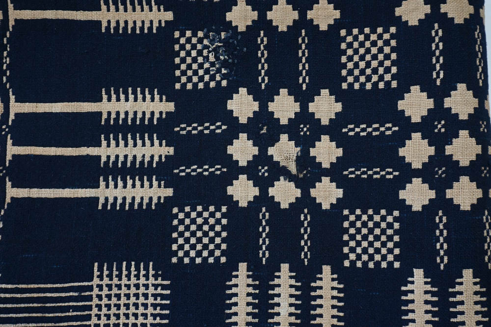 Antique Handwoven Linsey-Woolsey Jacquard Doubleweave Coverlet