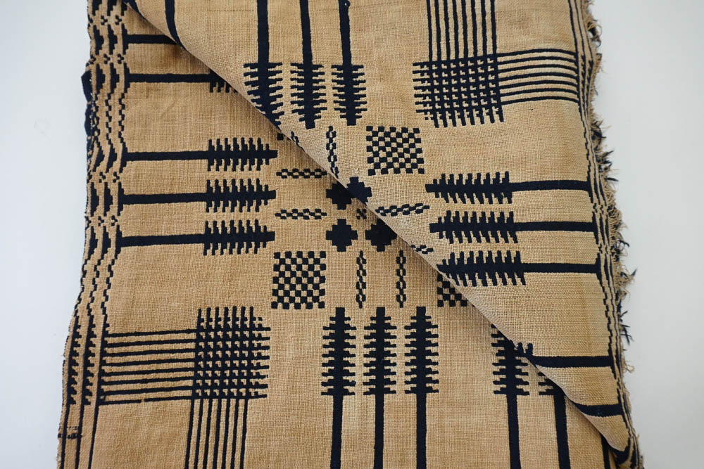 Antique Handwoven Linsey-Woolsey Jacquard Doubleweave Coverlet