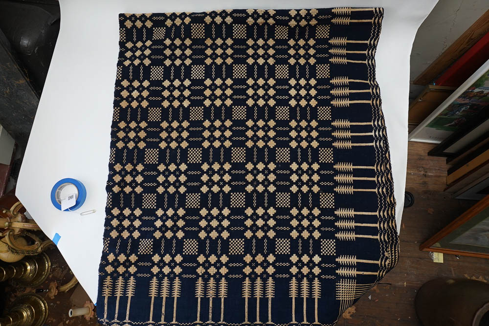 Antique Handwoven Linsey-Woolsey Jacquard Doubleweave Coverlet