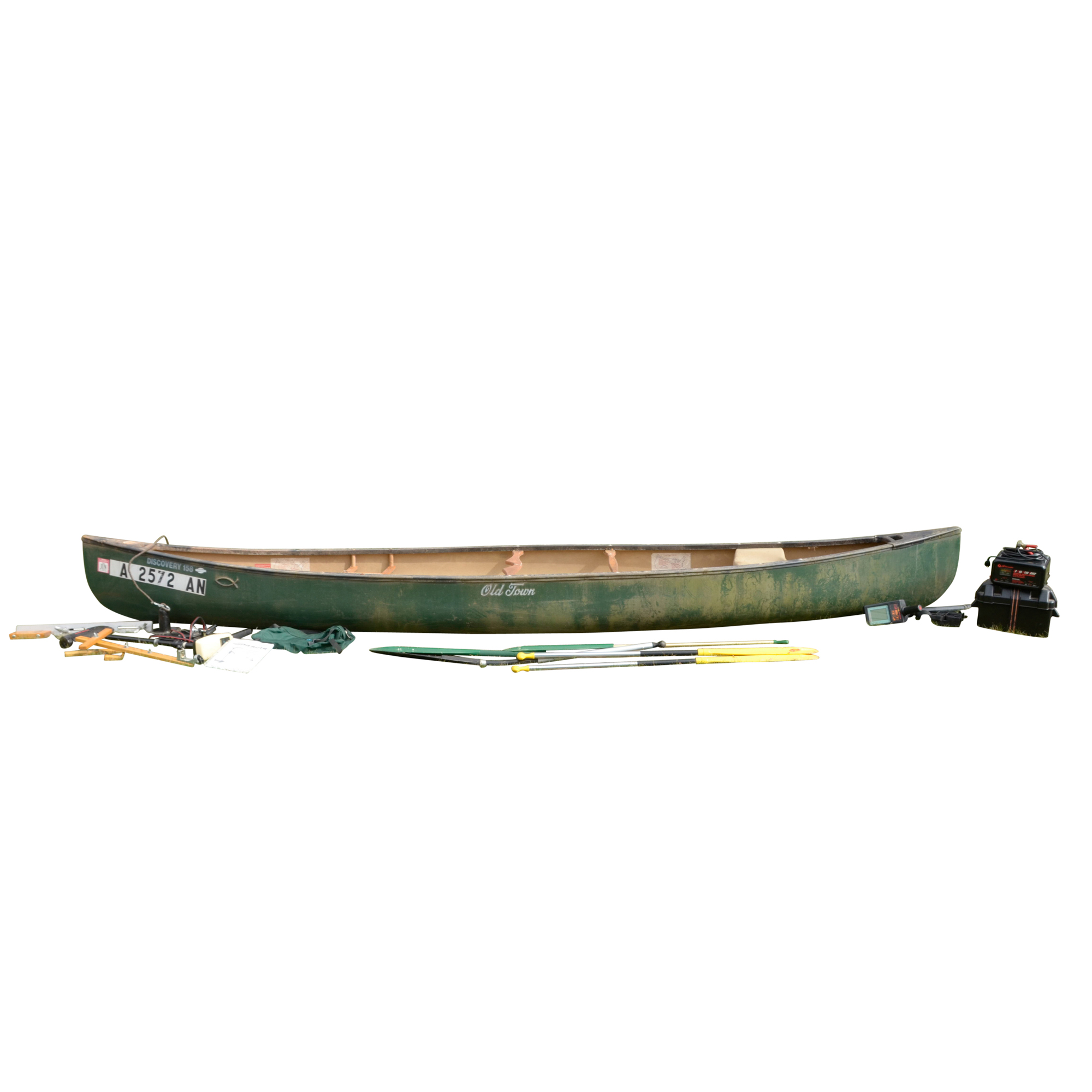 Old Town Discovery 158 Canoe, Minn Kota Trolling Motor and Accessories