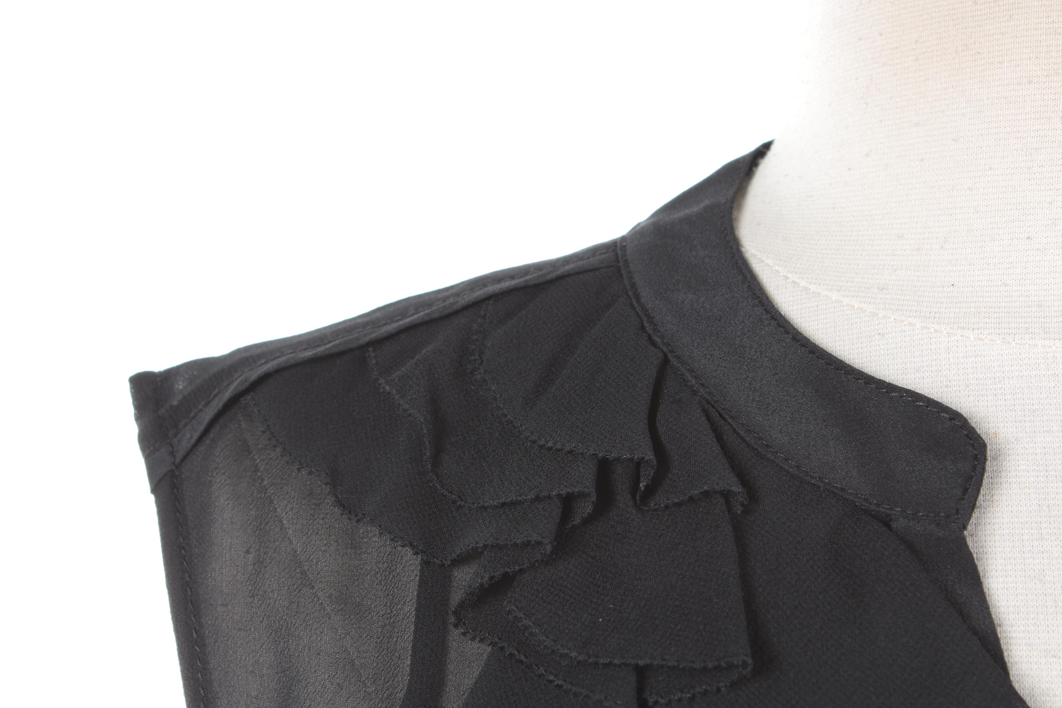 Tory Burch Sheer Black Silk Sleeveless Ruffle Top