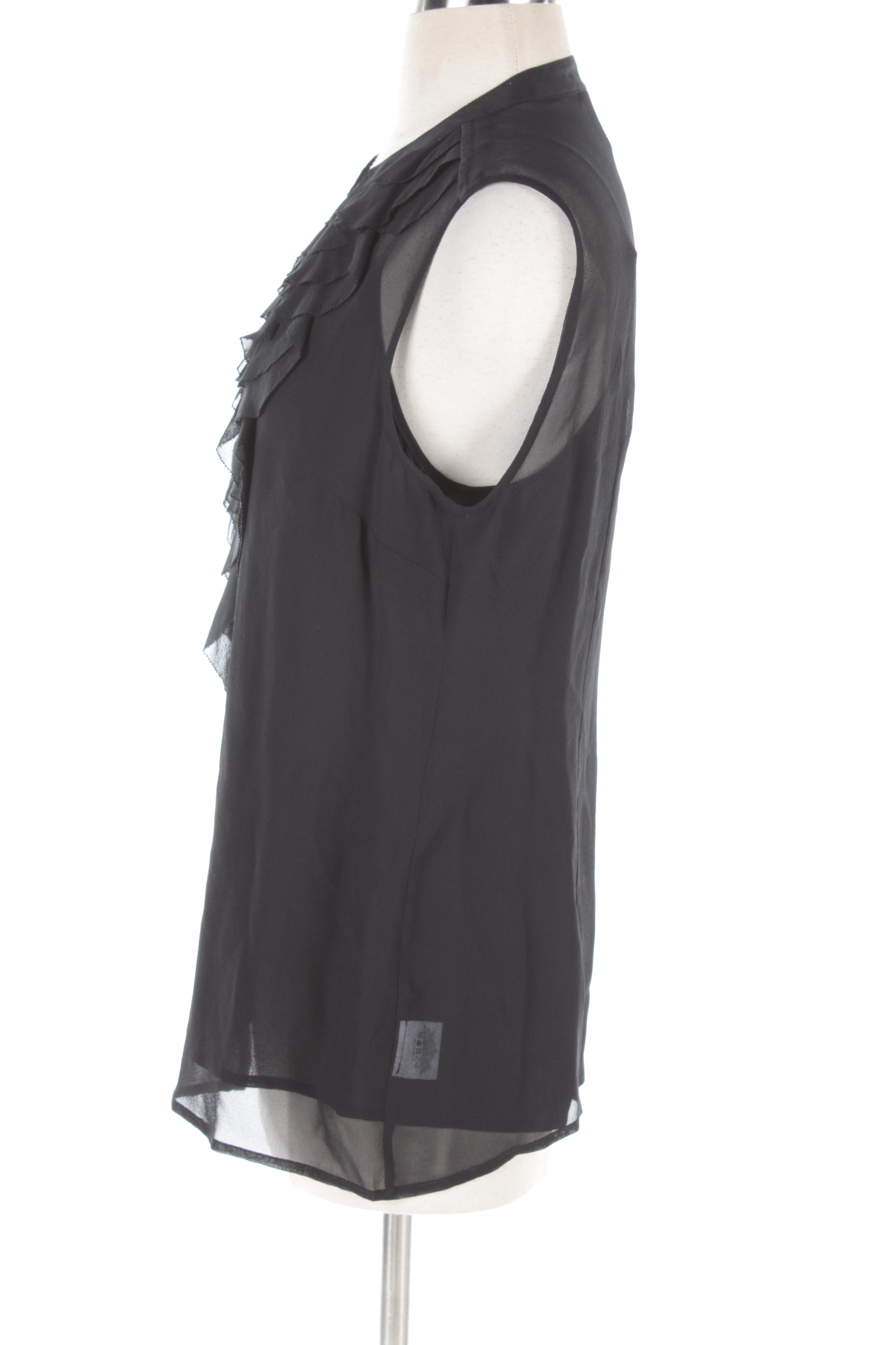 Tory Burch Sheer Black Silk Sleeveless Ruffle Top