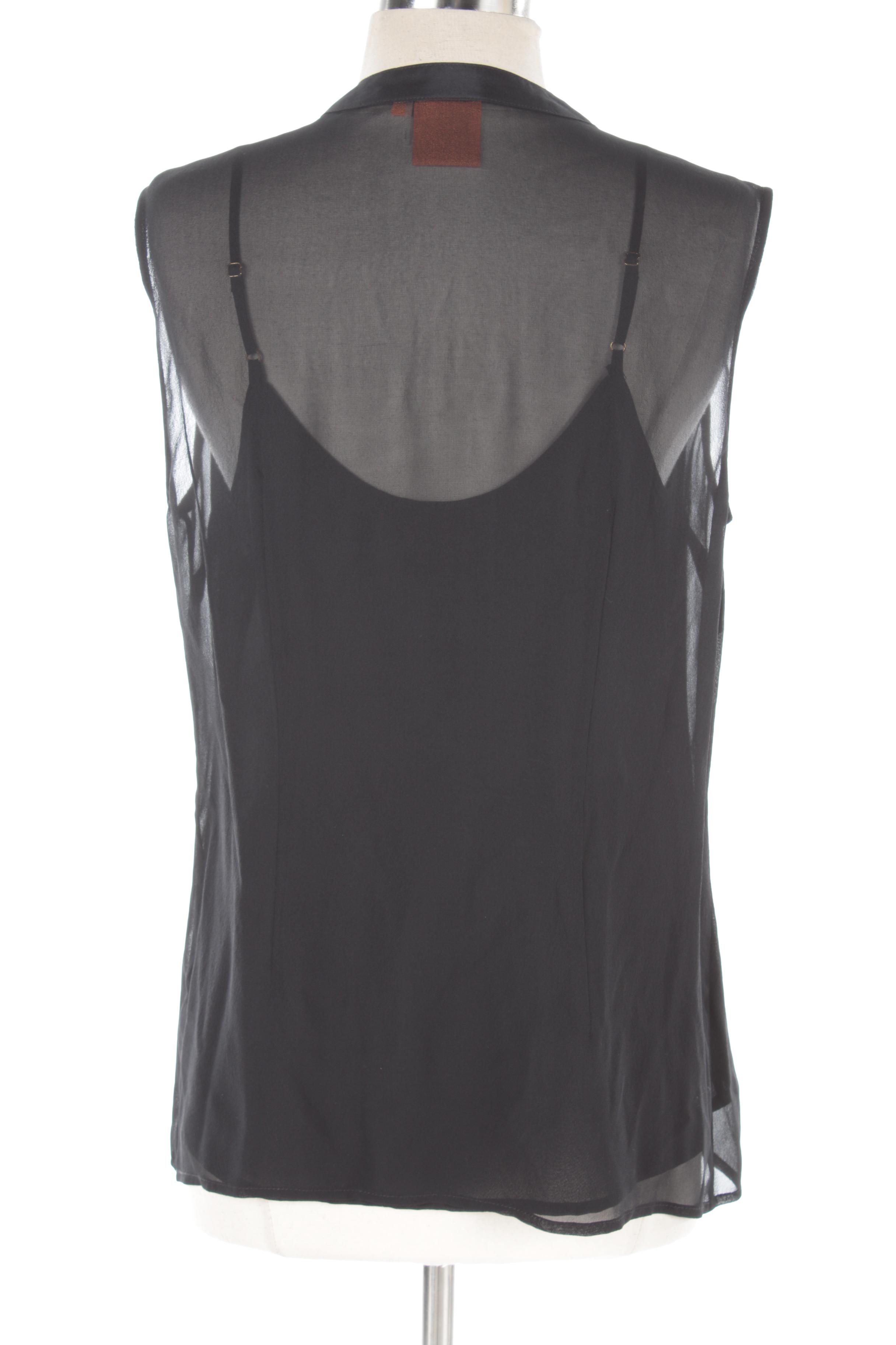 Tory Burch Sheer Black Silk Sleeveless Ruffle Top