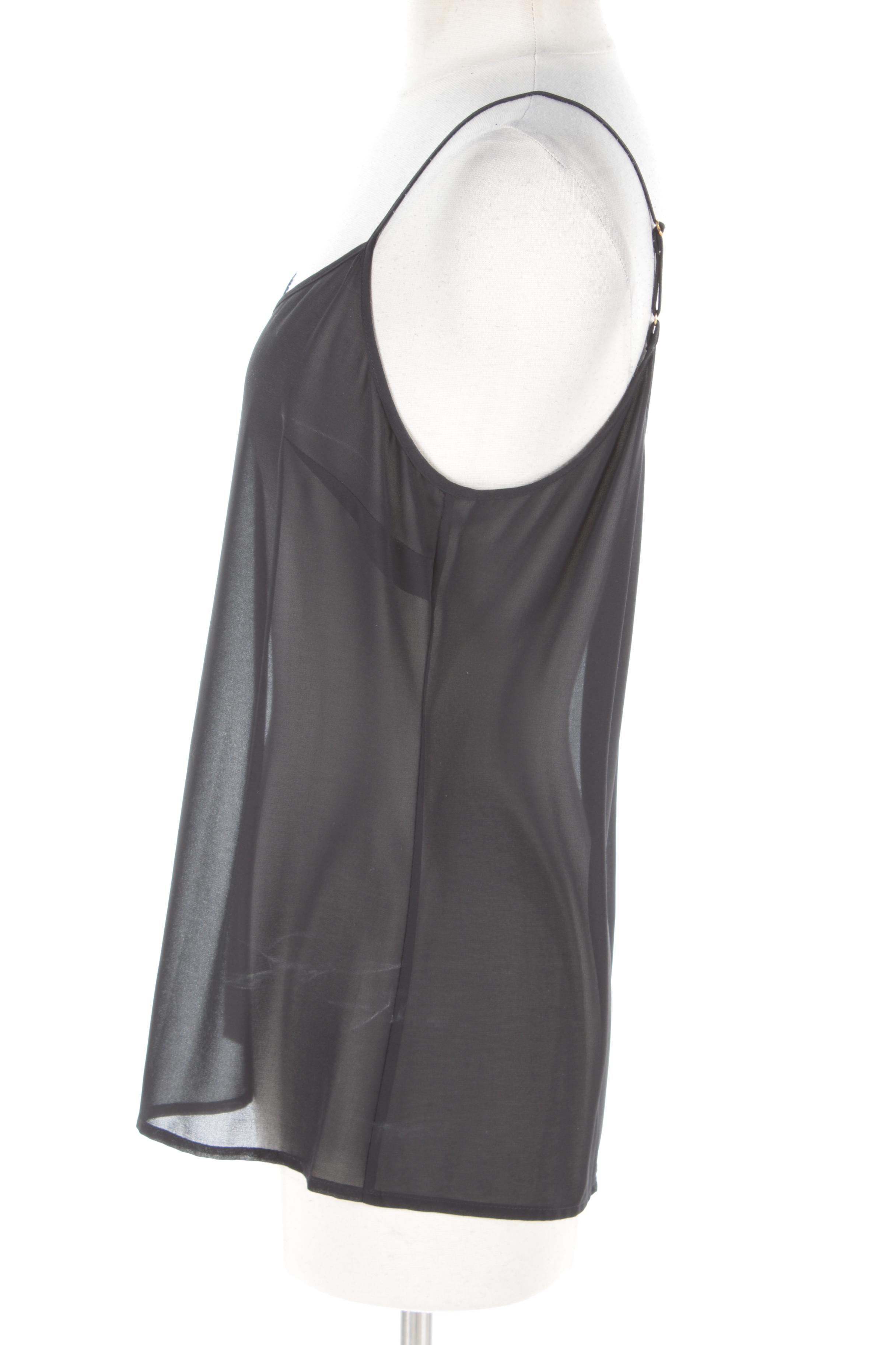 Tory Burch Sheer Black Silk Sleeveless Ruffle Top