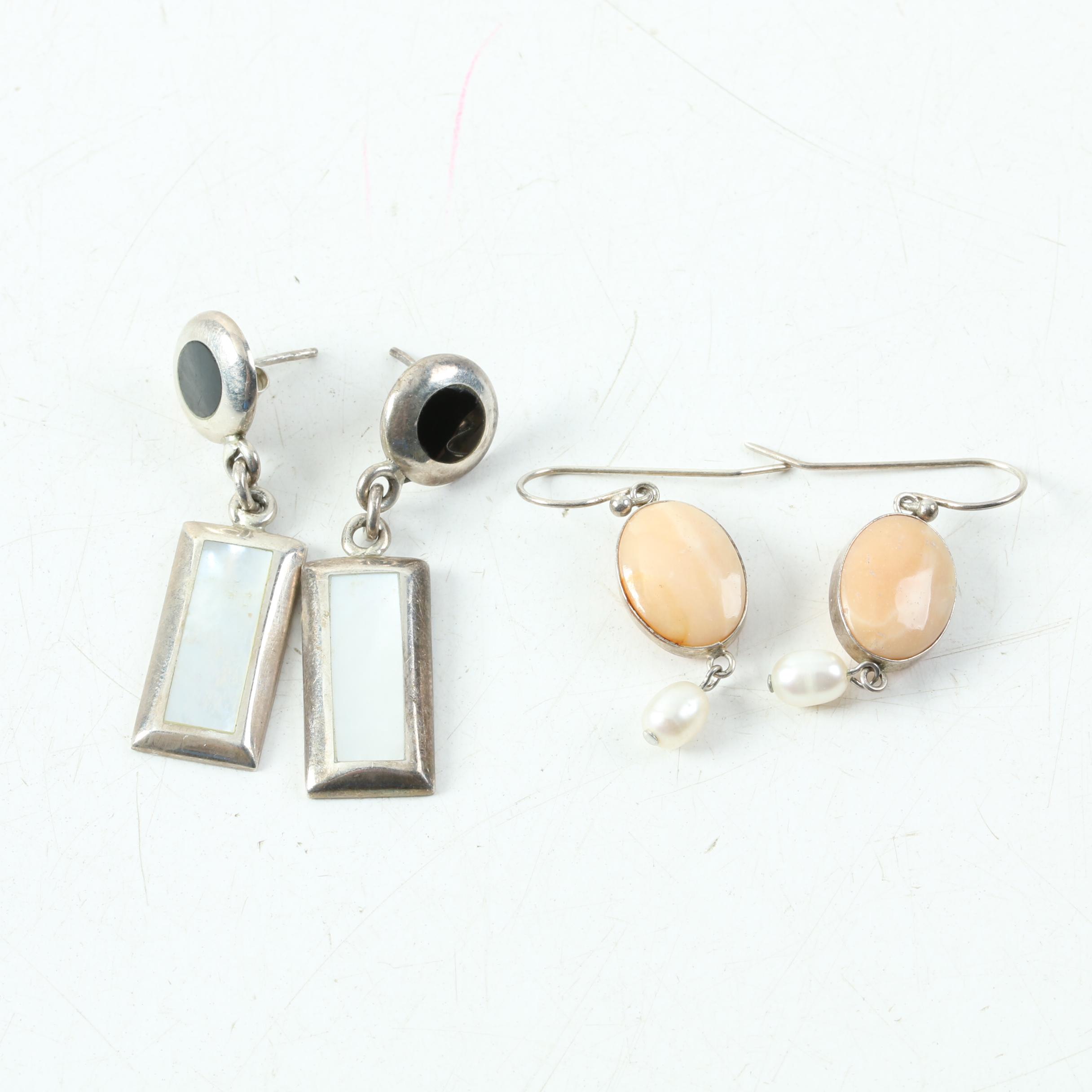 Assortment of Sterling Silver Jewelry Including Onyx, Mother of Pearl, and Opal