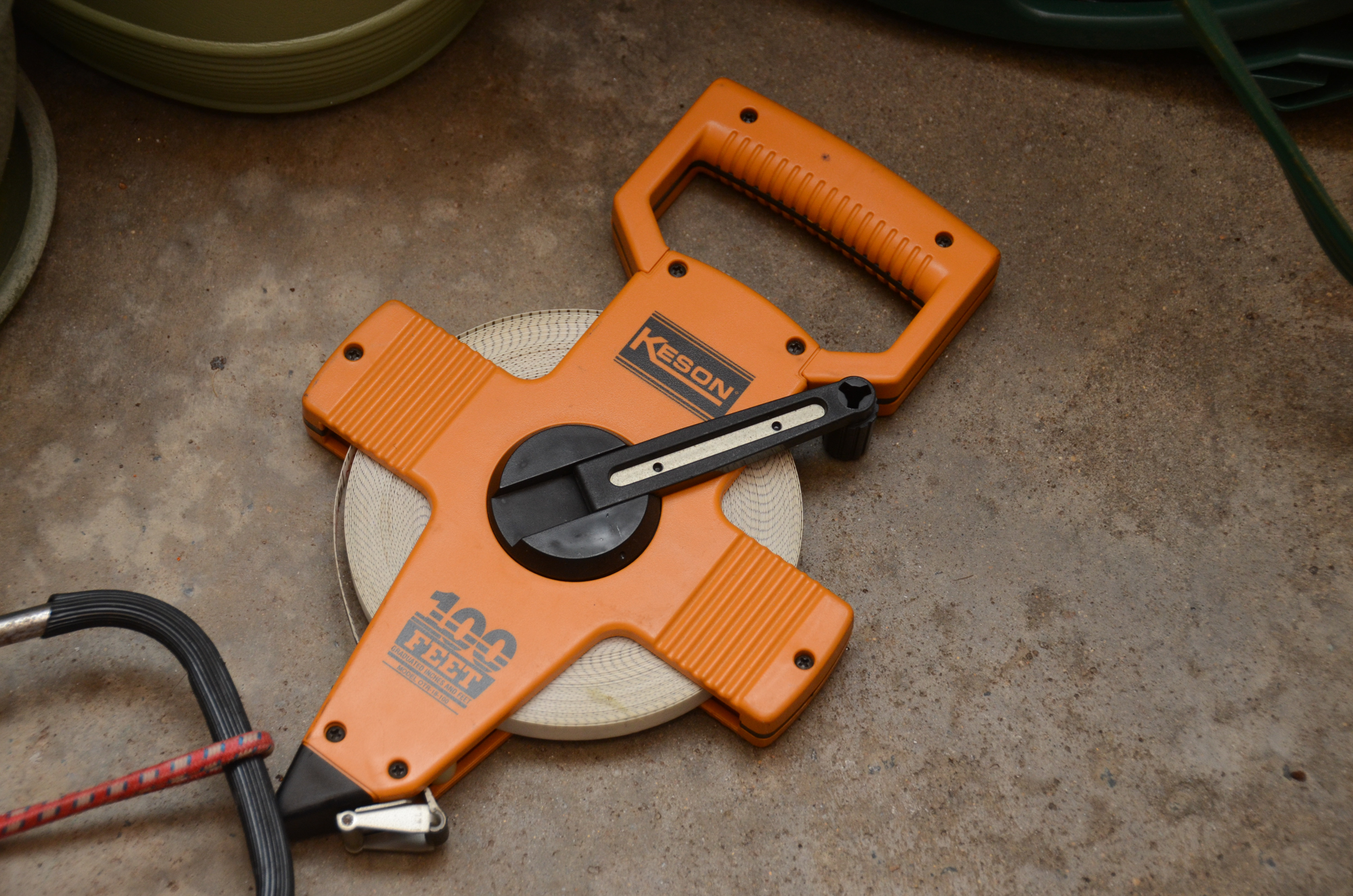 Rake, Electric Weed Trimmer, Planters, Reel Measuring Line, Tools and More